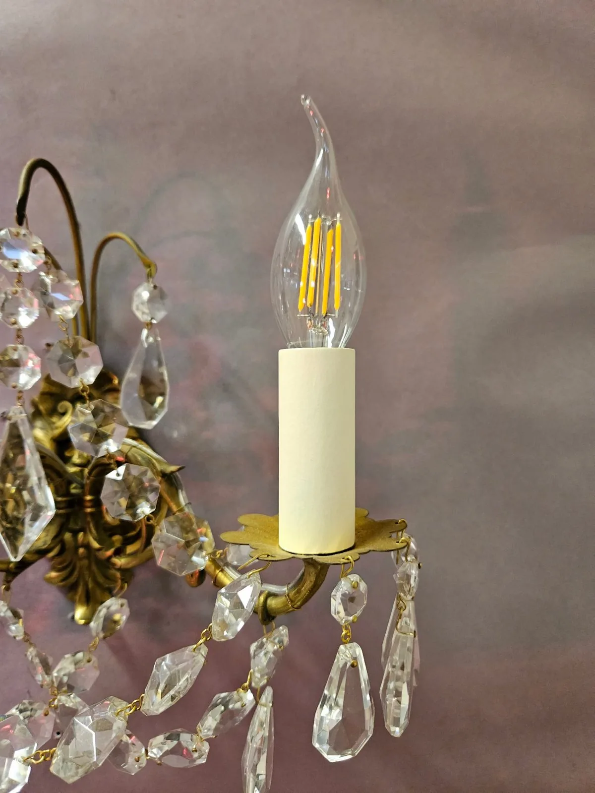 Set Of Four 2-Arm Brass & Glass Wall Lights, c. 1920 – view 2