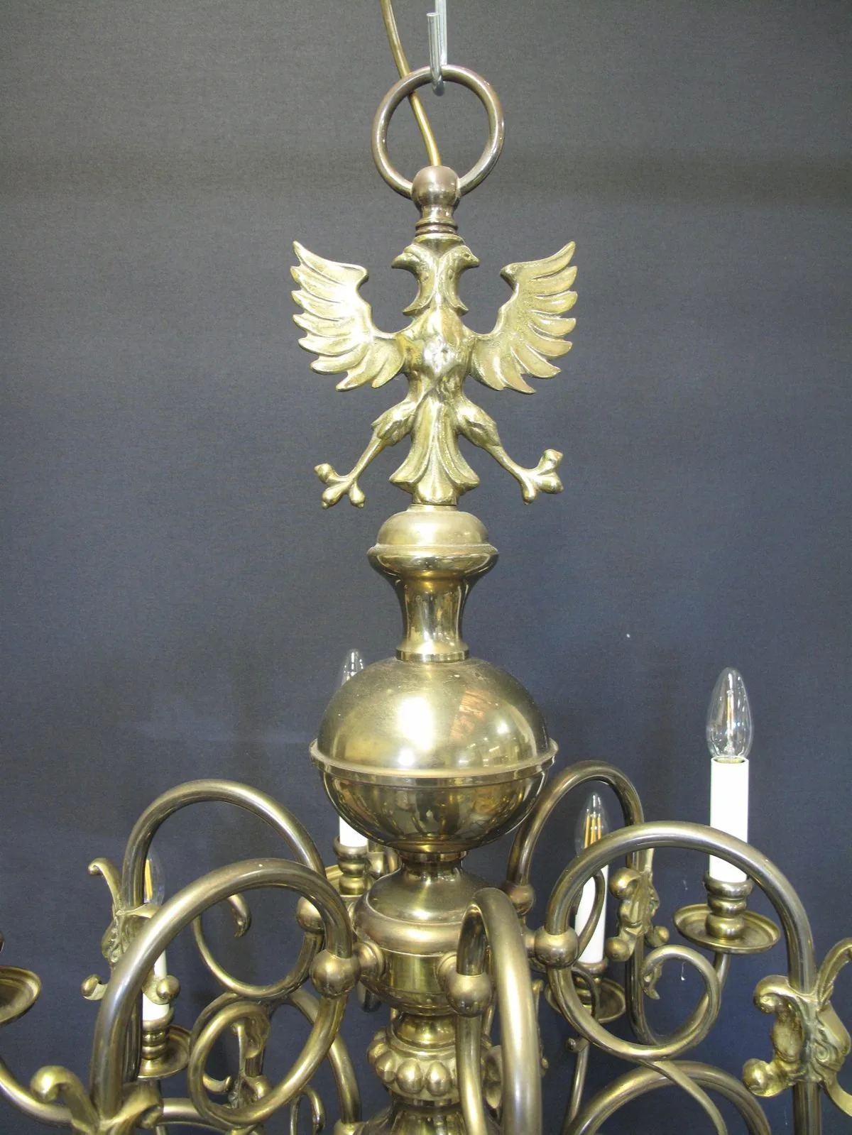 12-Arm Dutch Bronzed Chandelier, c. 1920 – view 2