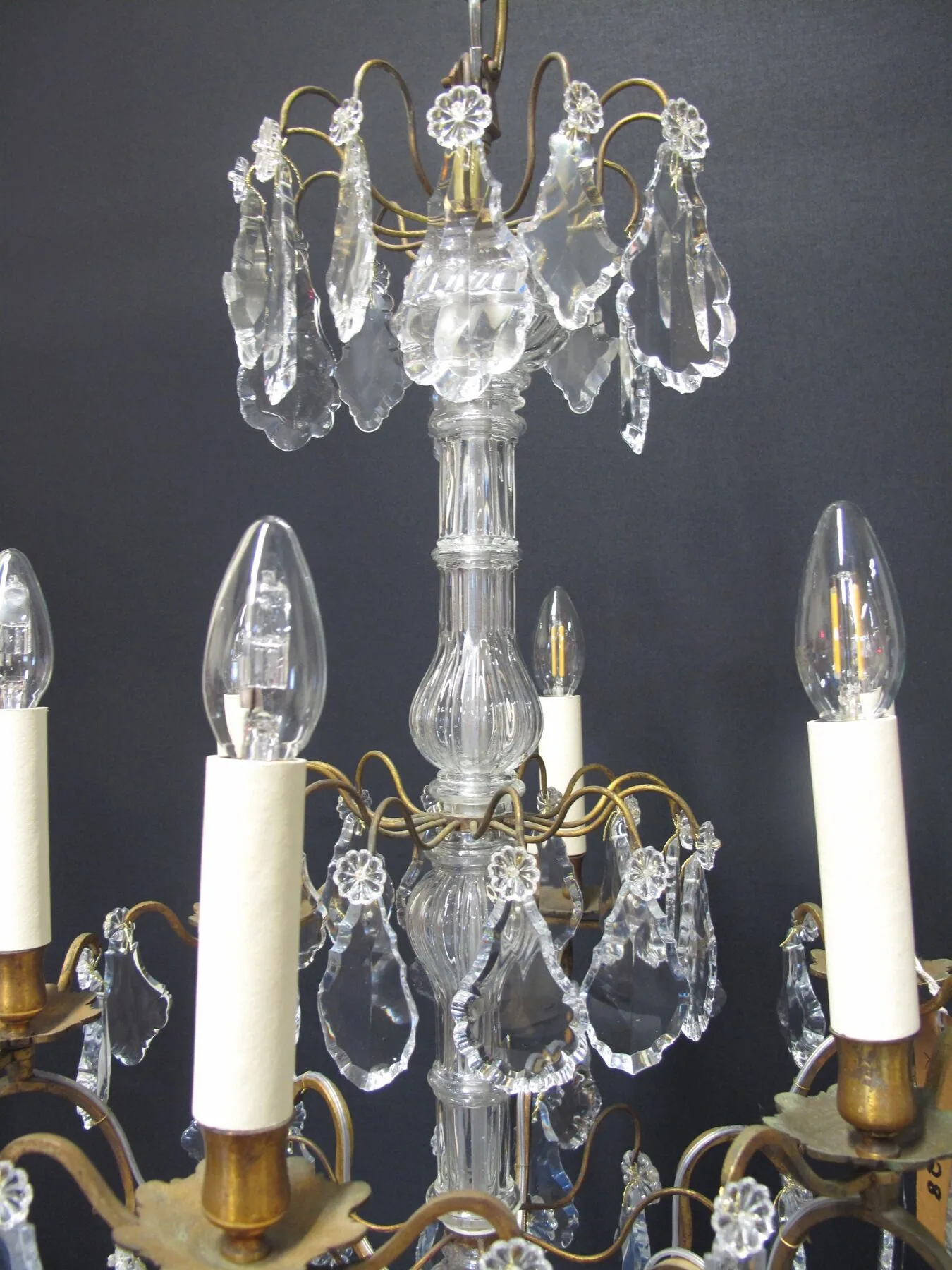 6-Arm French Brass Chandelier, c. 1920 – view 2