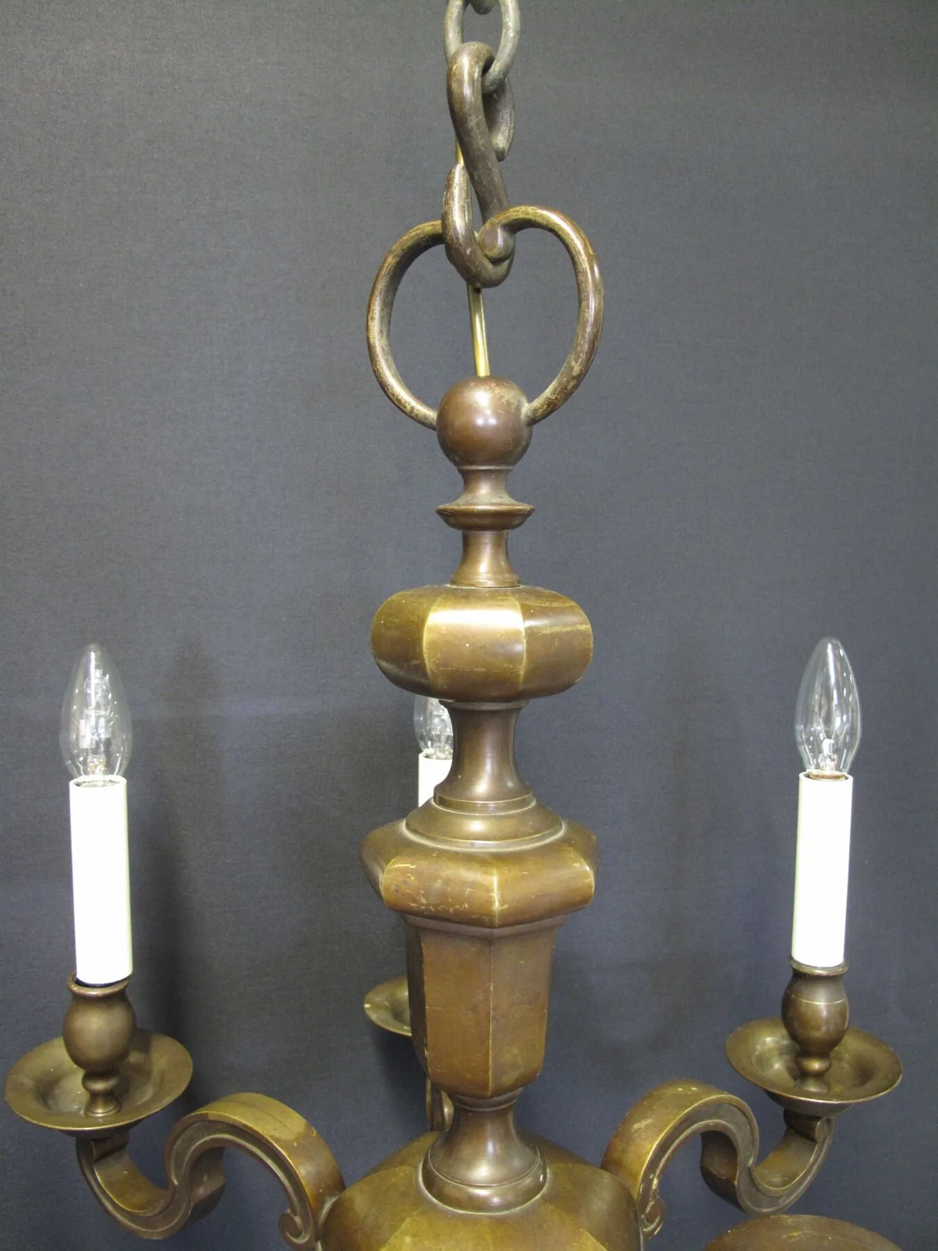 7-Arm Cast Brass Chandelier, c. 1920 – view 2