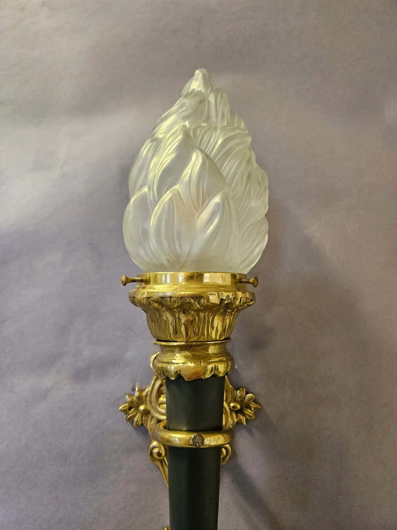 Large Pair Of Torch Wall Lights With Flambeau Shades, c. 1930 – view 2