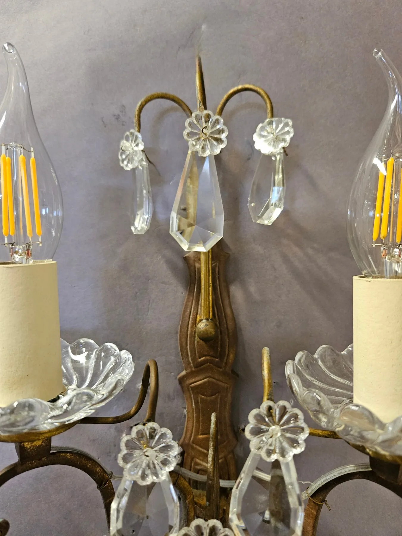 Pair Of 2-Arm French Wall Lights With Glass Pans, c. 1920 – view 2