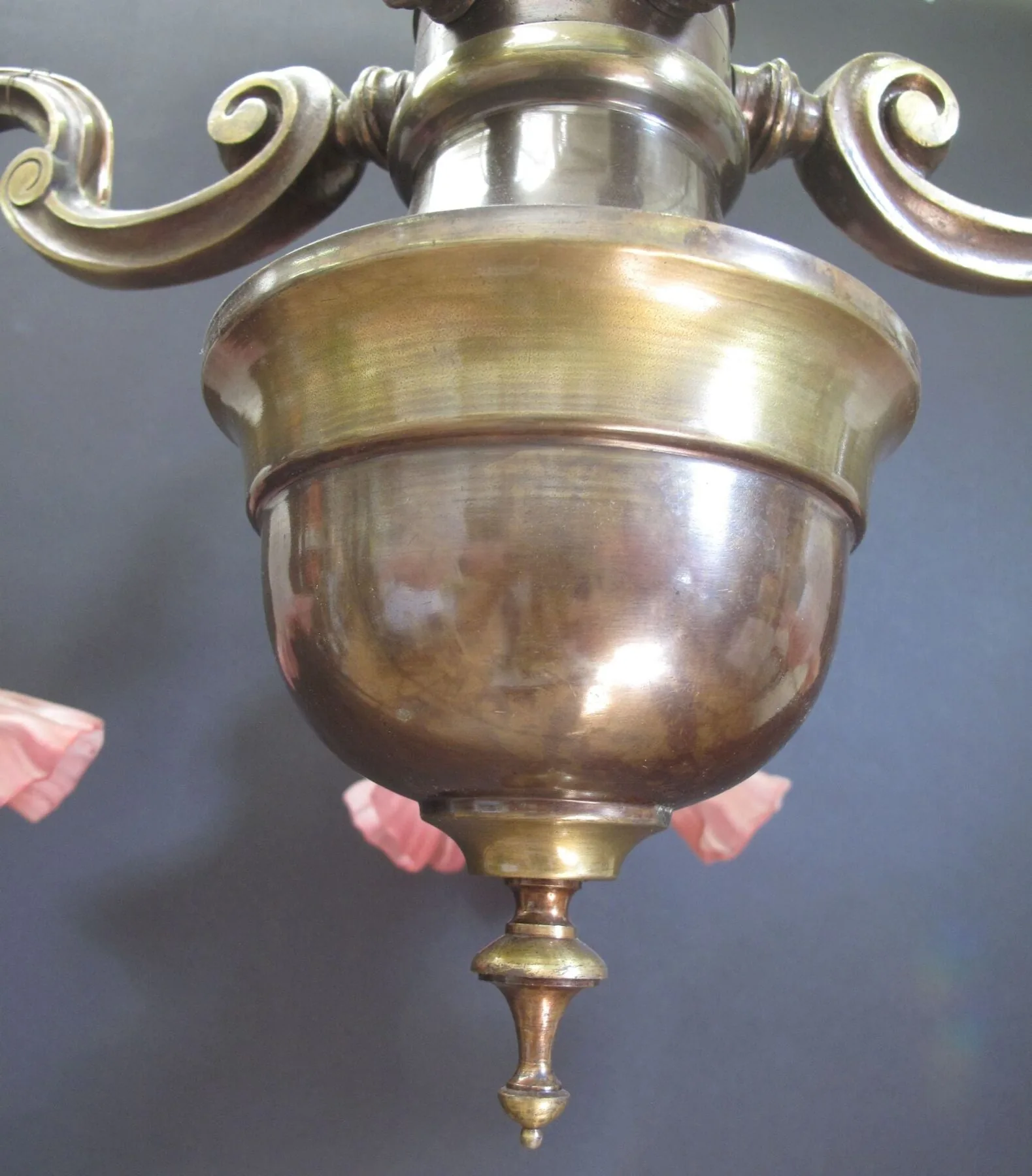 5-Arm Brass Chandelier With Downshades, c. 1930 – view 2