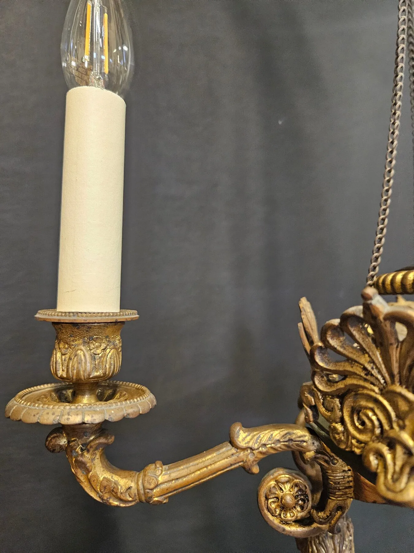 3-Arm French Empire Chandelier, c. 1920 – view 2