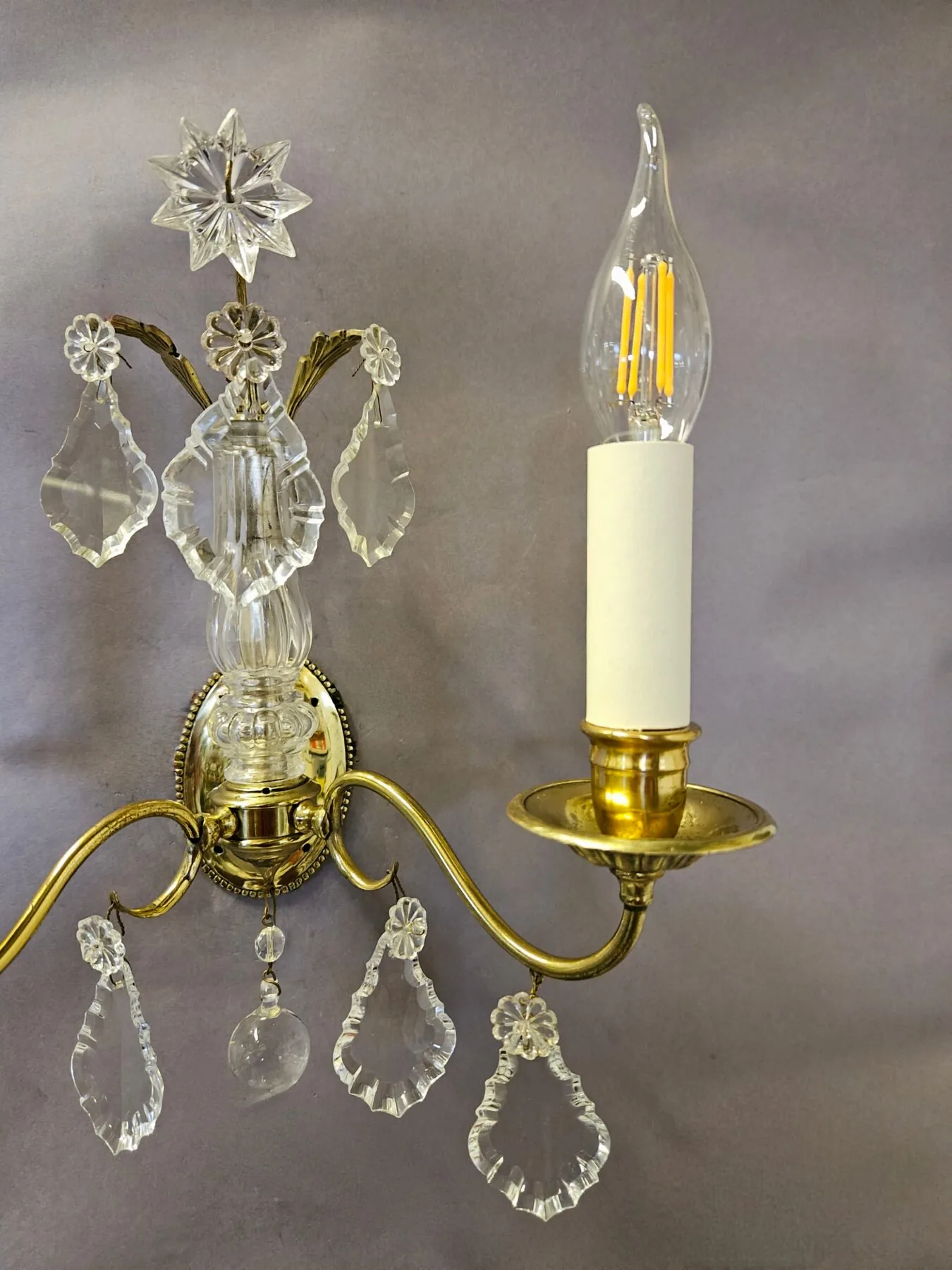 Pair Of 2-Arm French Brass & Glass Wall Lights, c. 1950 – view 2