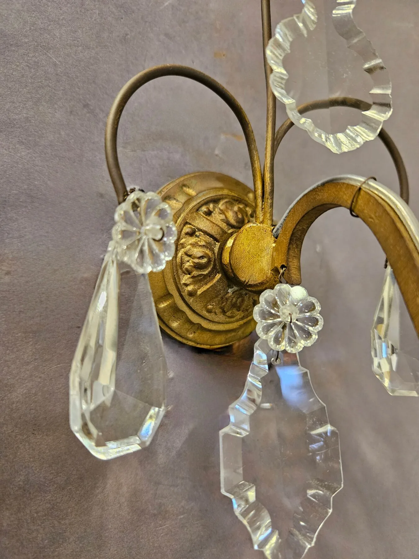 Set Of Four Single-Arm Brass & Glass Wall Lights, c. 1920 – view 3