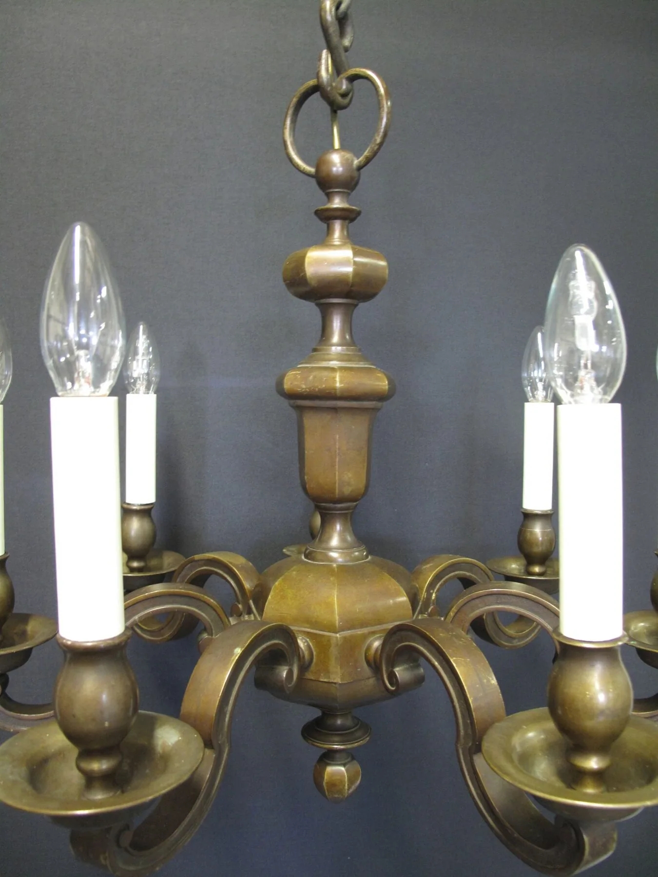 7-Arm Cast Brass Chandelier, c. 1920 – view 3