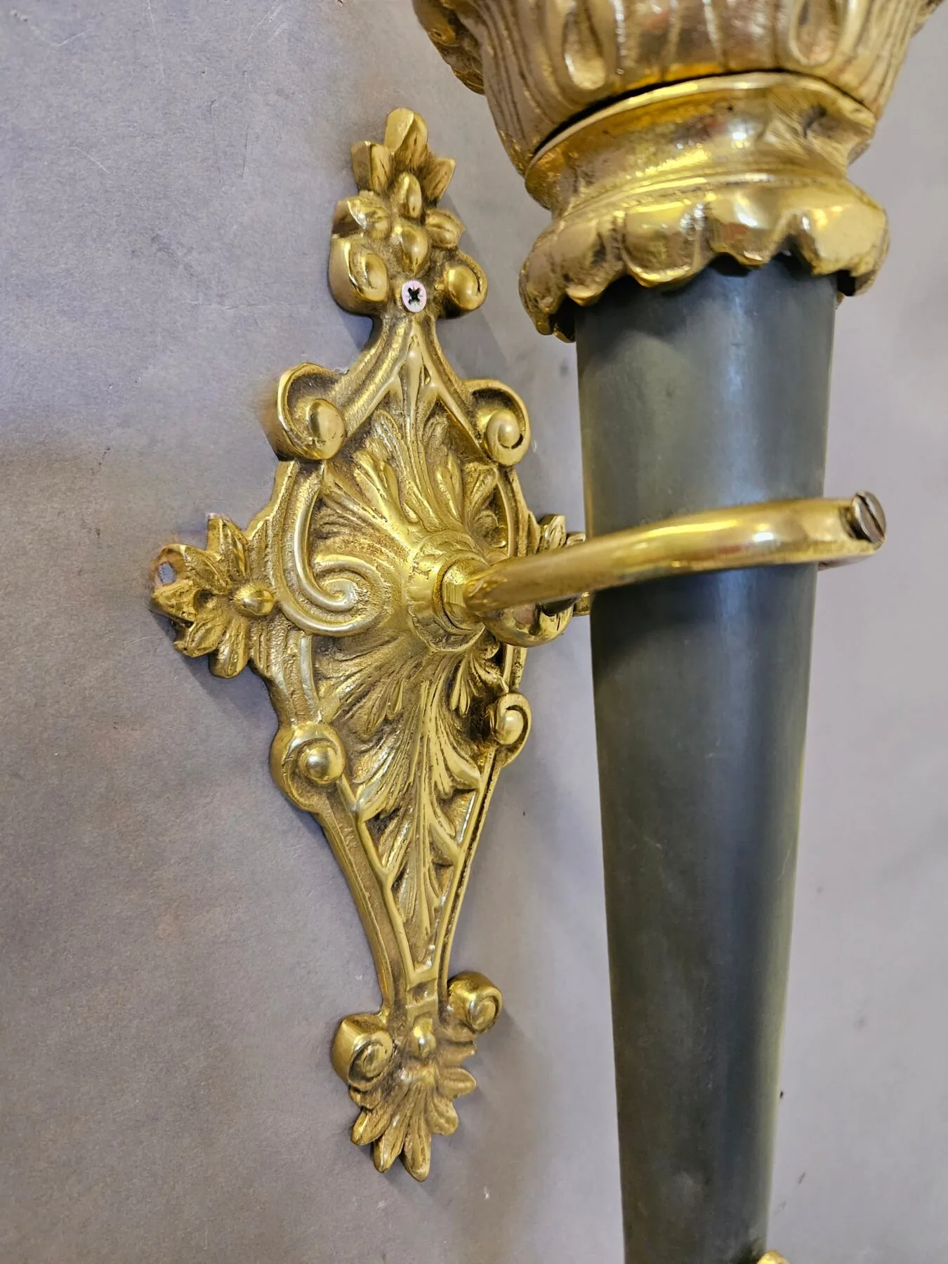 Large Pair Of Torch Wall Lights With Flambeau Shades, c. 1930 – view 3