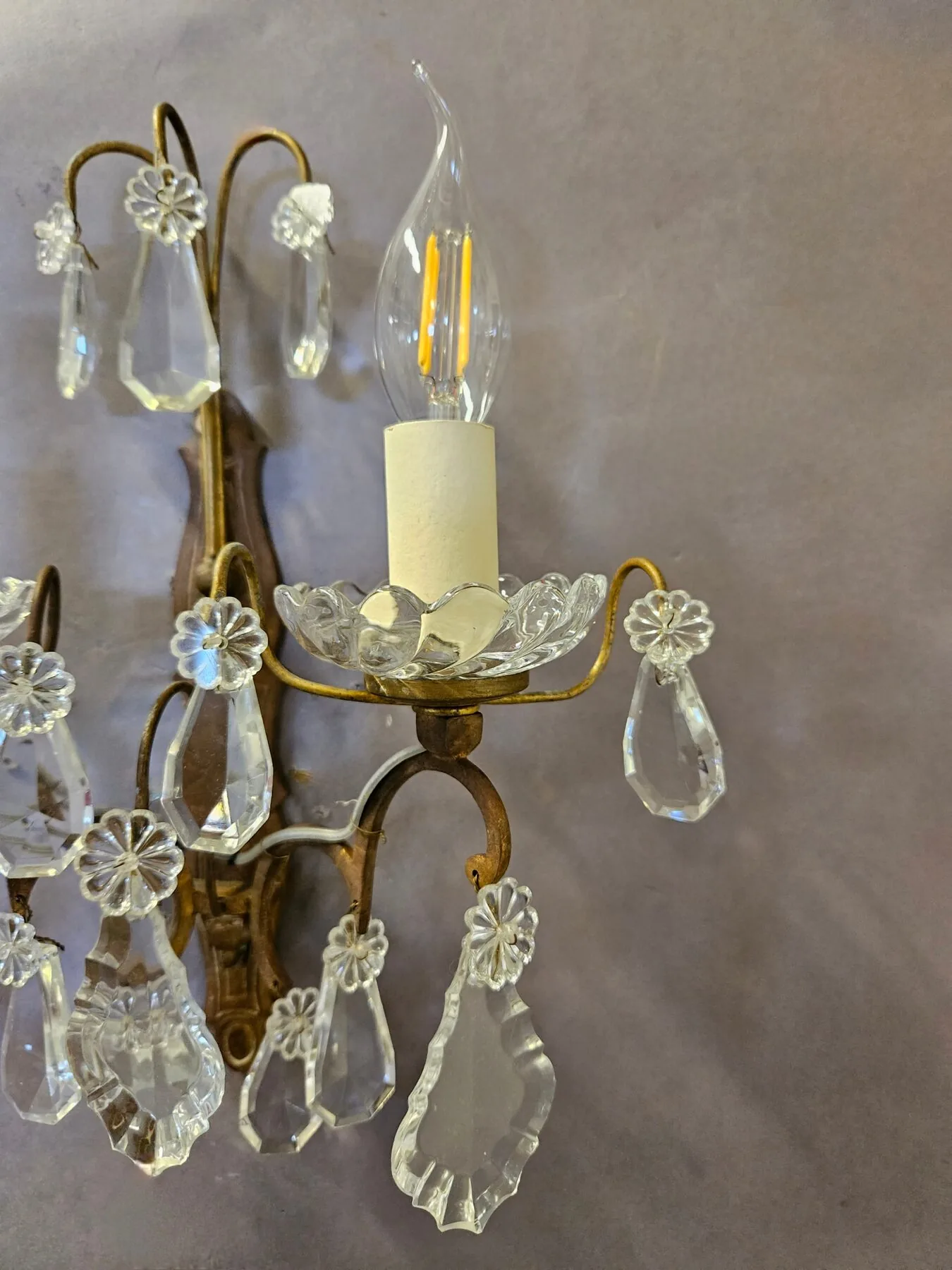 Pair Of 2-Arm French Wall Lights With Glass Pans, c. 1920 – view 3