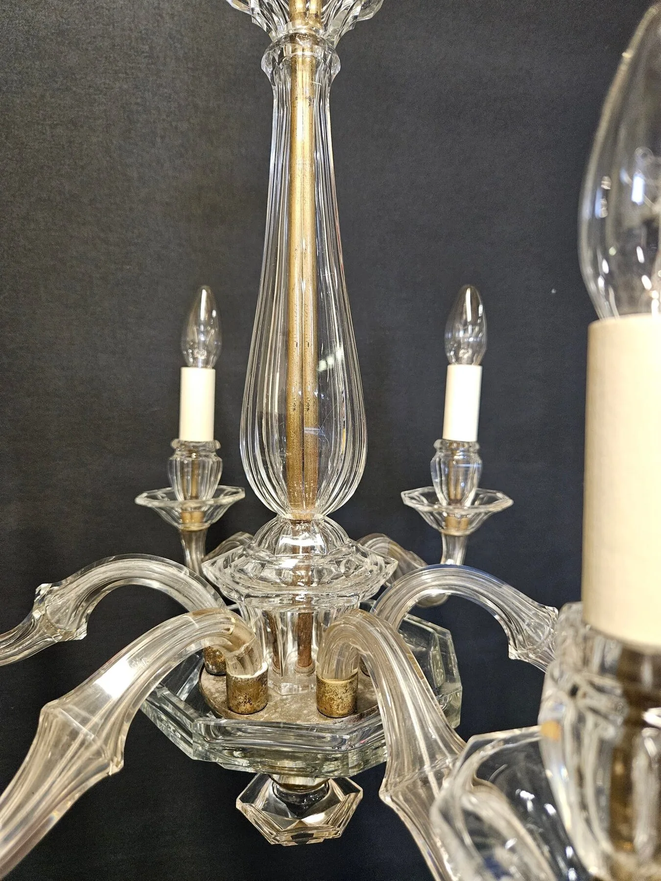 6-Arm Burt, Escaré & Denelle Glass Chandelier, c. 1930 – view 3