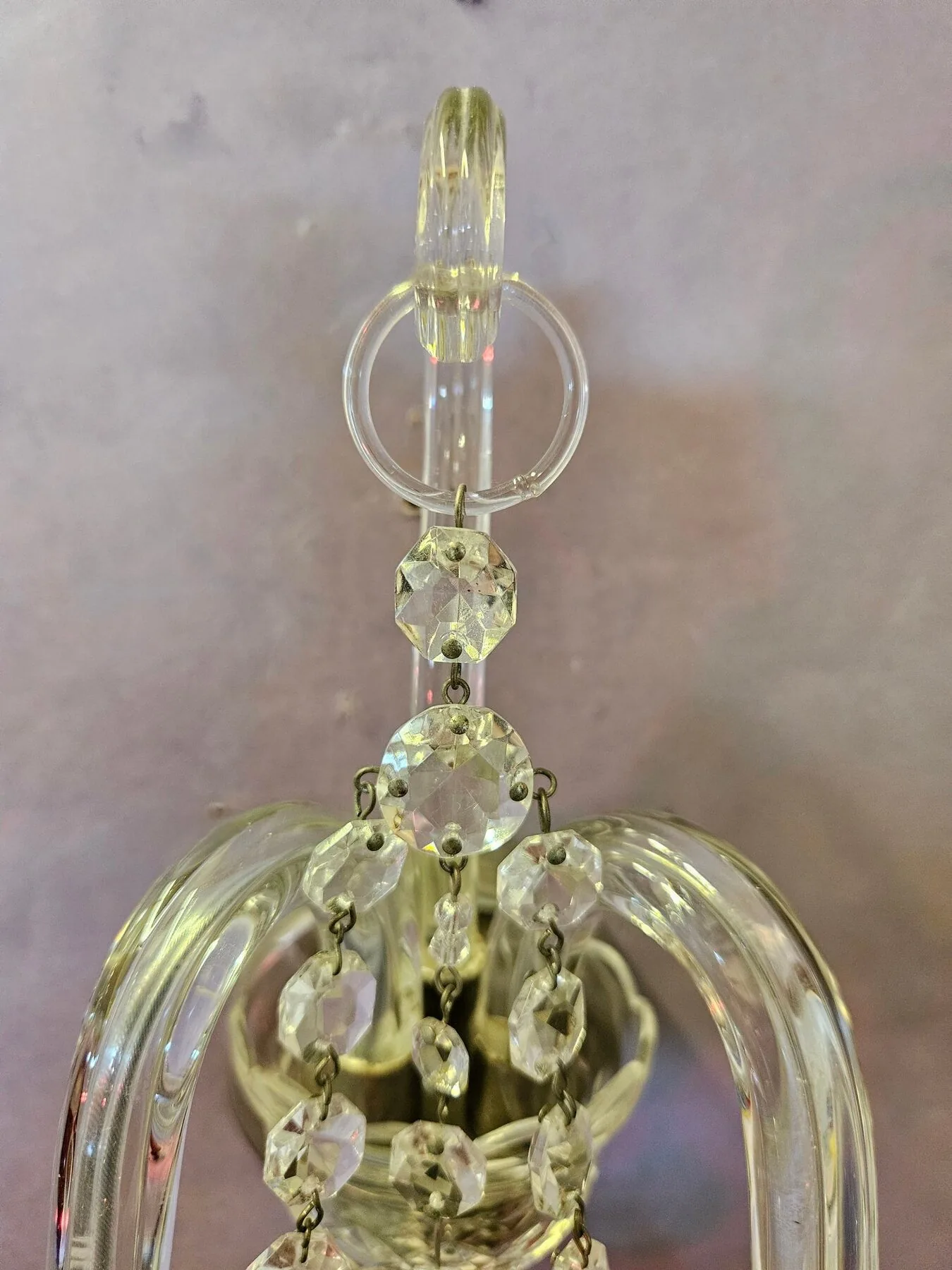 Set of 3 (plus 1 similar) twin-branch Czech glass wall lights, c. 1950 – view 3