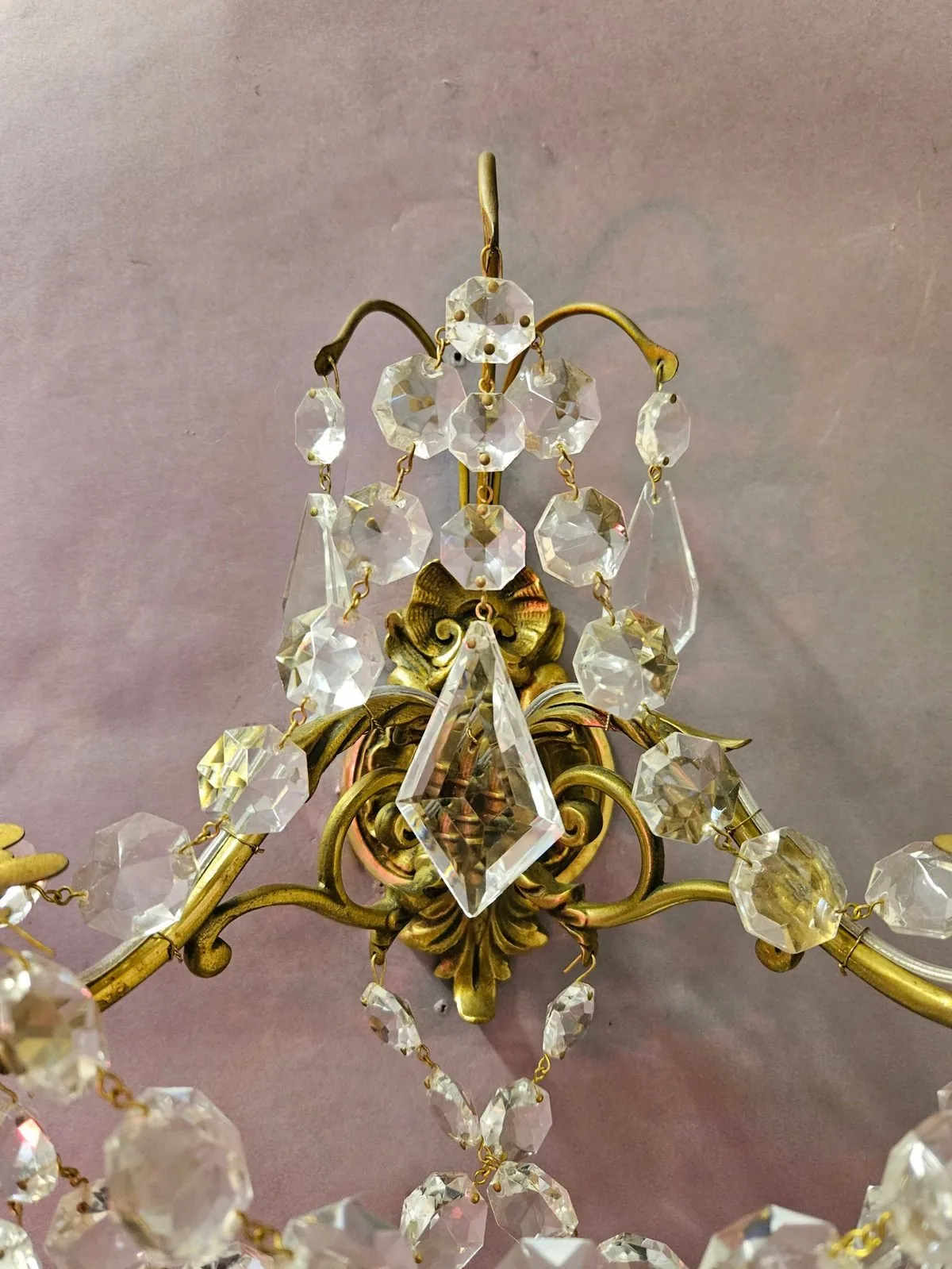 Set Of Four 2-Arm Brass & Glass Wall Lights, c. 1920 – view 3