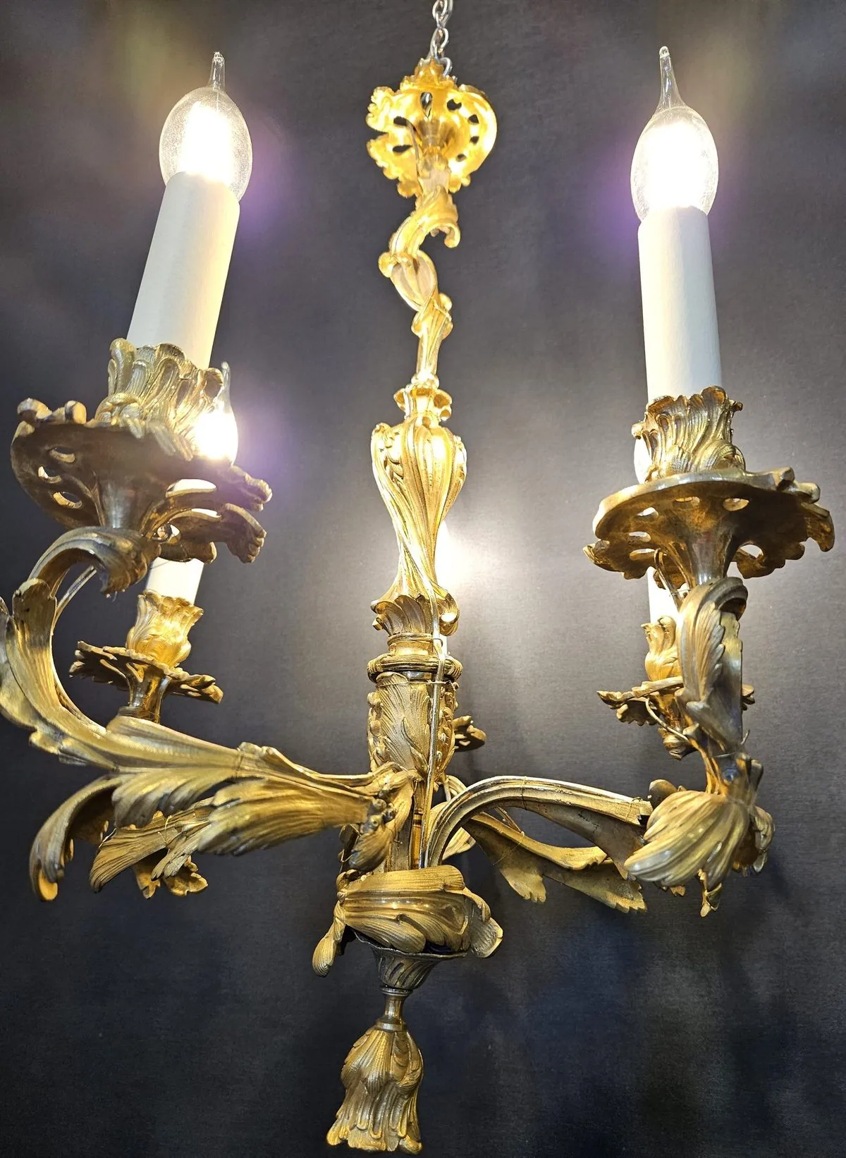 Pair Of 5-Arm Rococo Chandeliers, c. 1880 – view 3