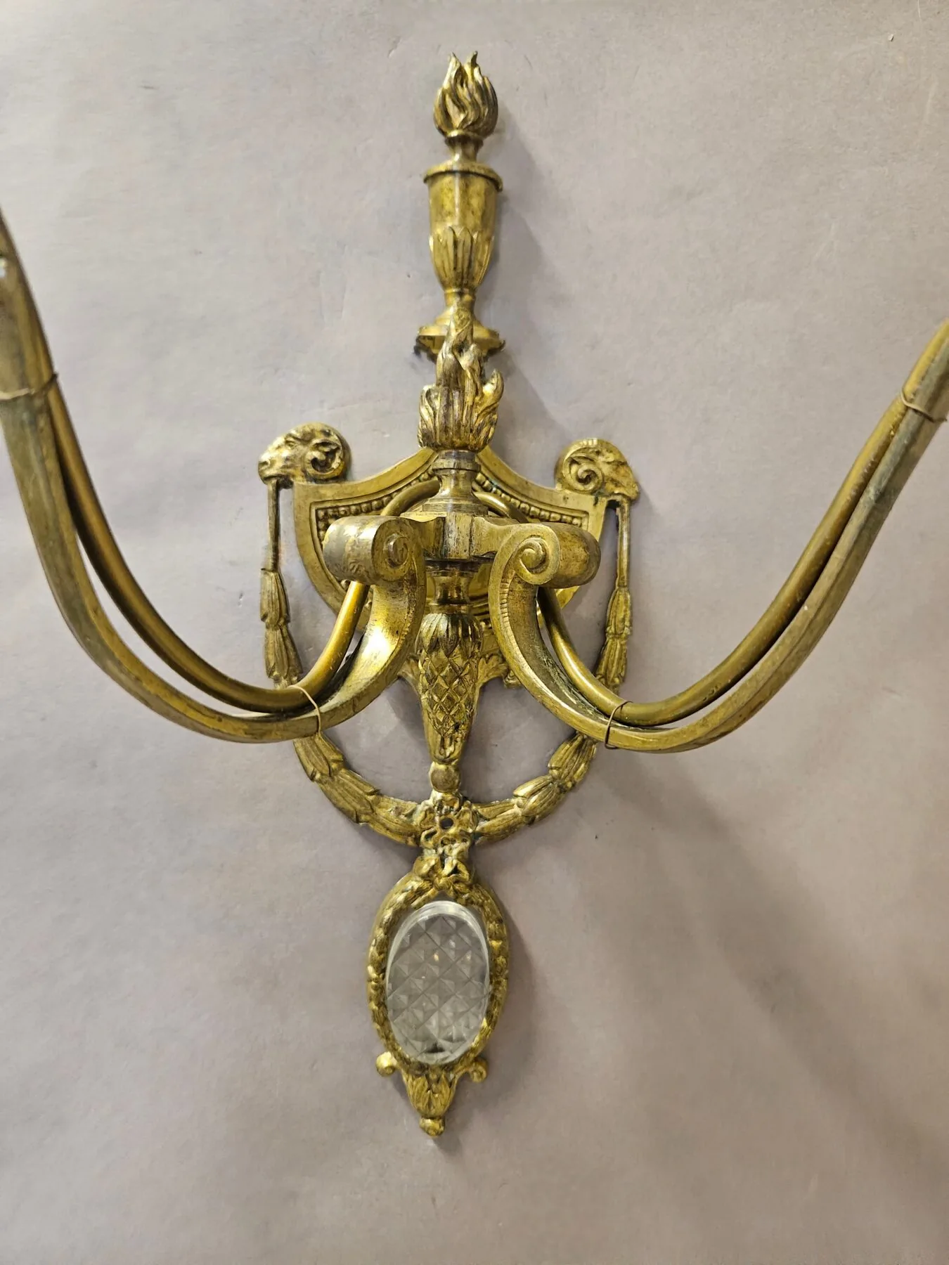 Pair of 2-Arm Wall Lights With Cut-Glass Strings & Medallions, c. 1910 – view 4