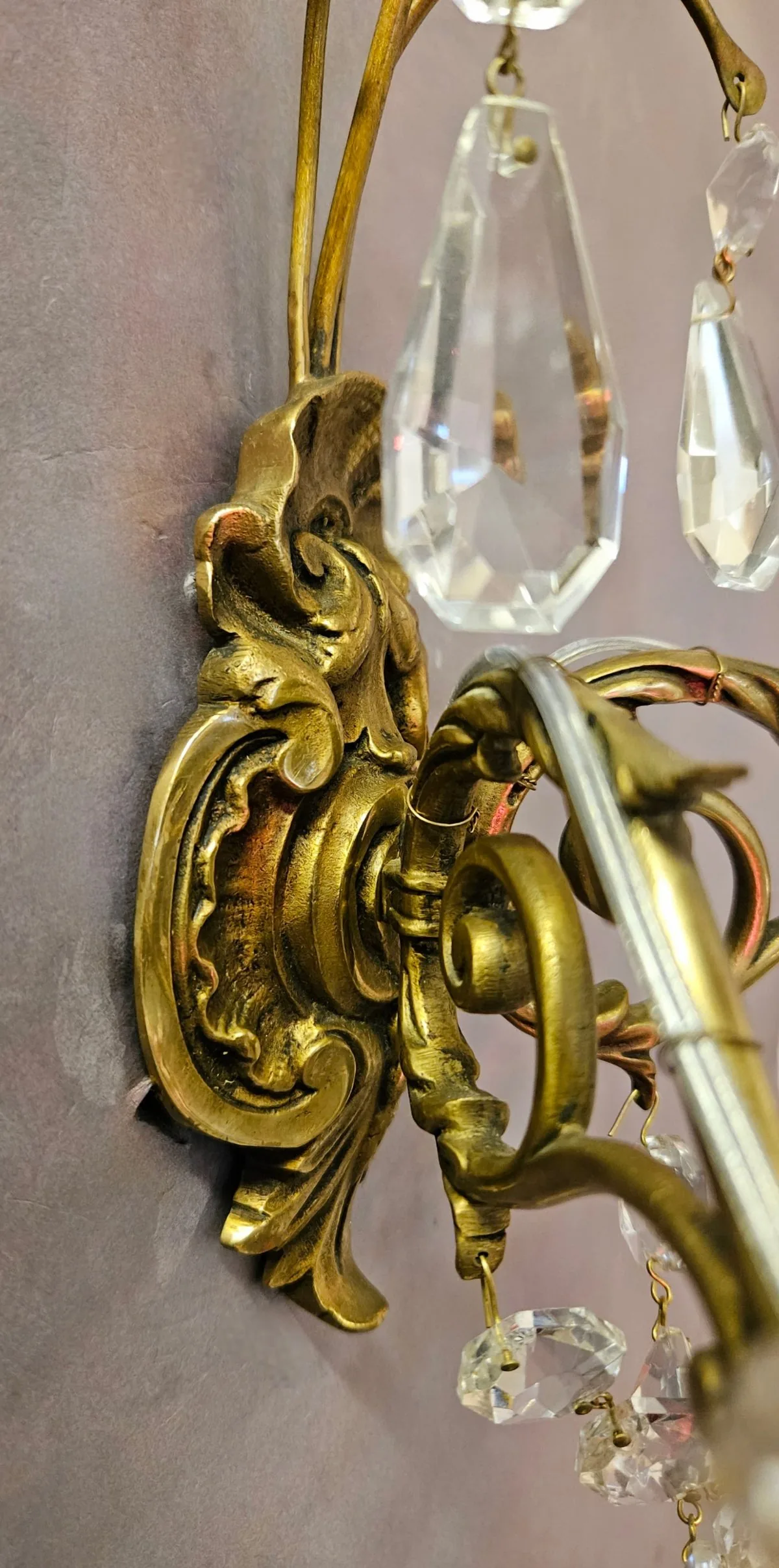 Set Of Four 2-Arm Brass & Glass Wall Lights, c. 1920 – view 4