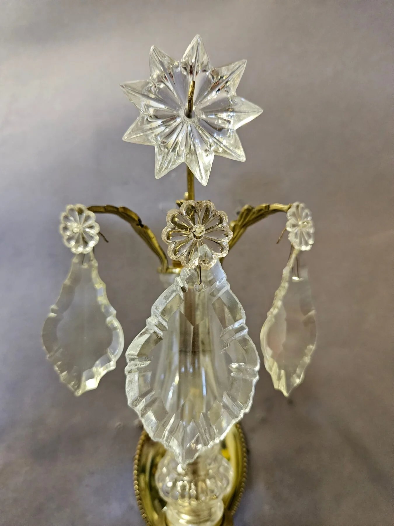 Pair Of 2-Arm French Brass & Glass Wall Lights, c. 1950 – view 4