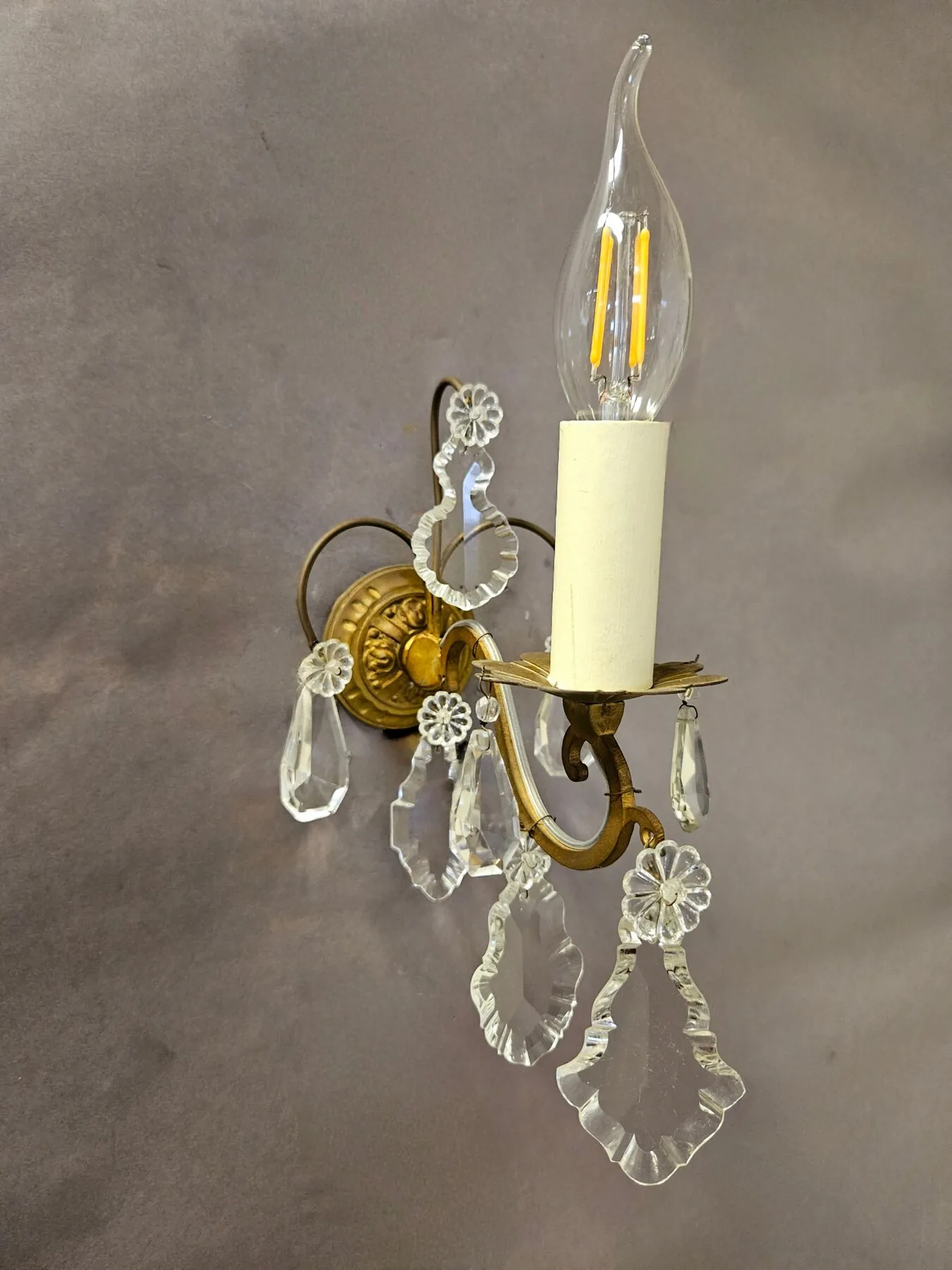 Set Of Four Single-Arm Brass & Glass Wall Lights, c. 1920 – view 4