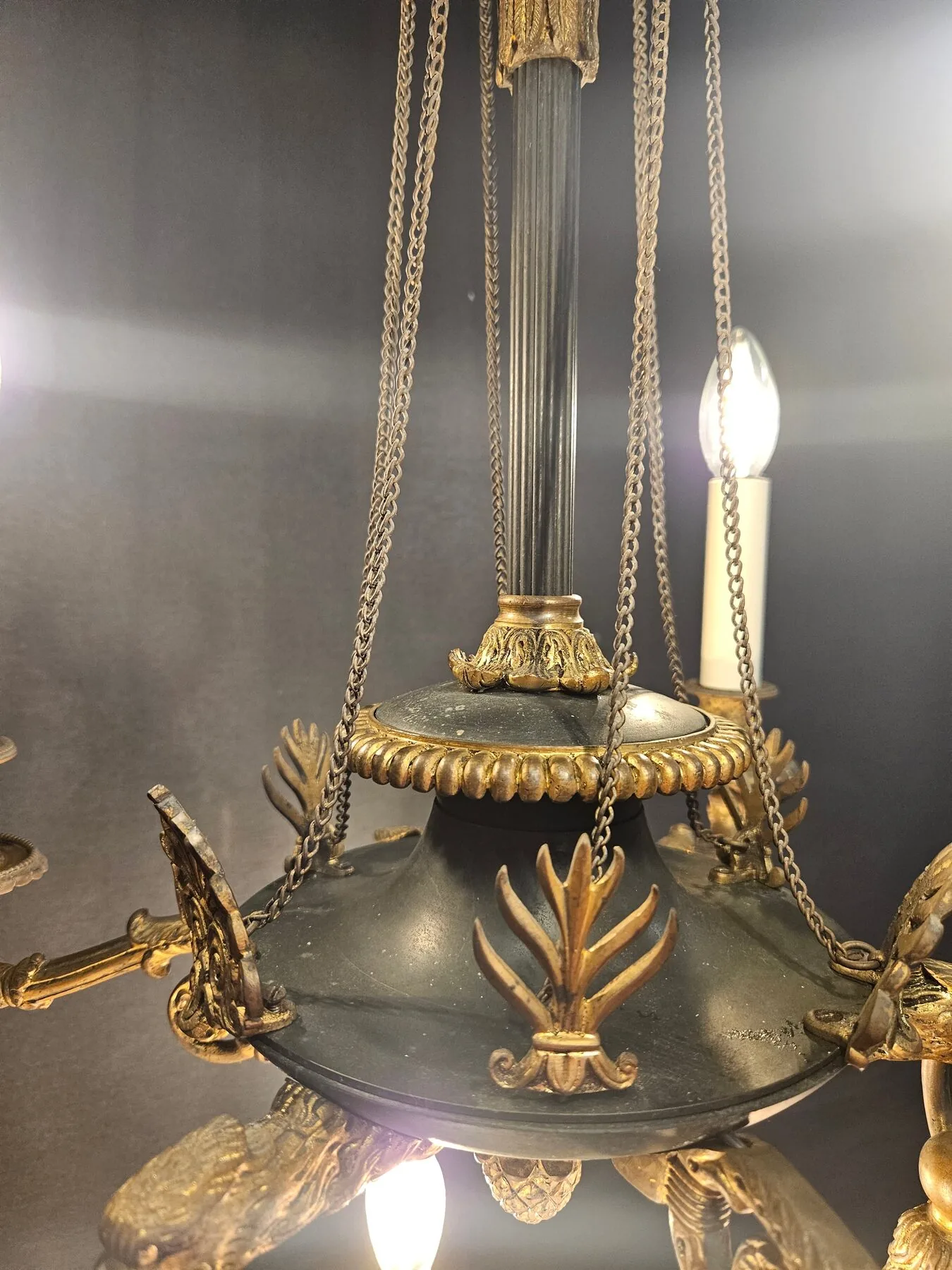 3-Arm French Empire Chandelier, c. 1920 – view 4