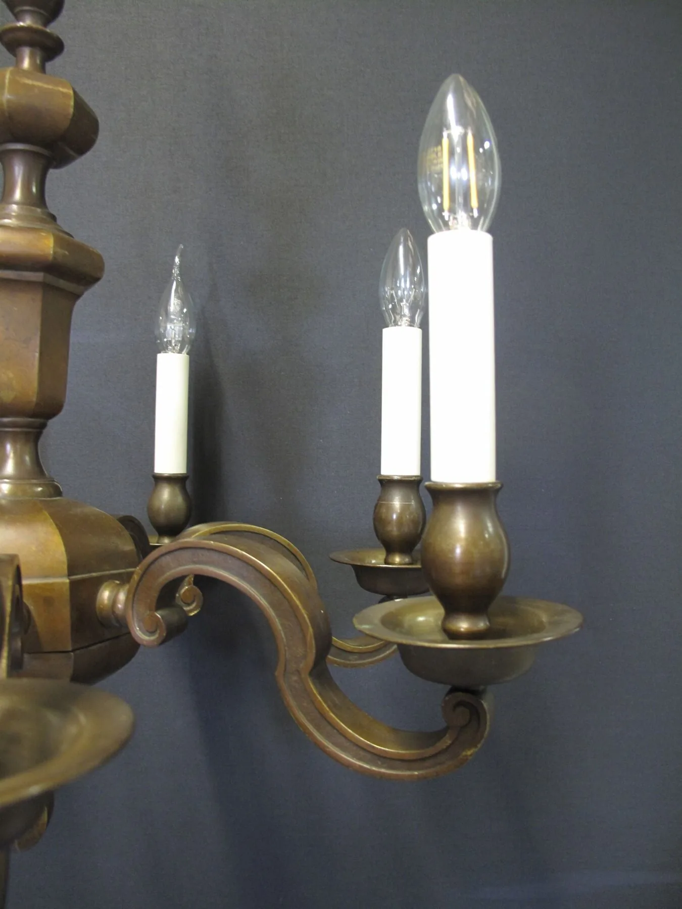 7-Arm Cast Brass Chandelier, c. 1920 – view 4