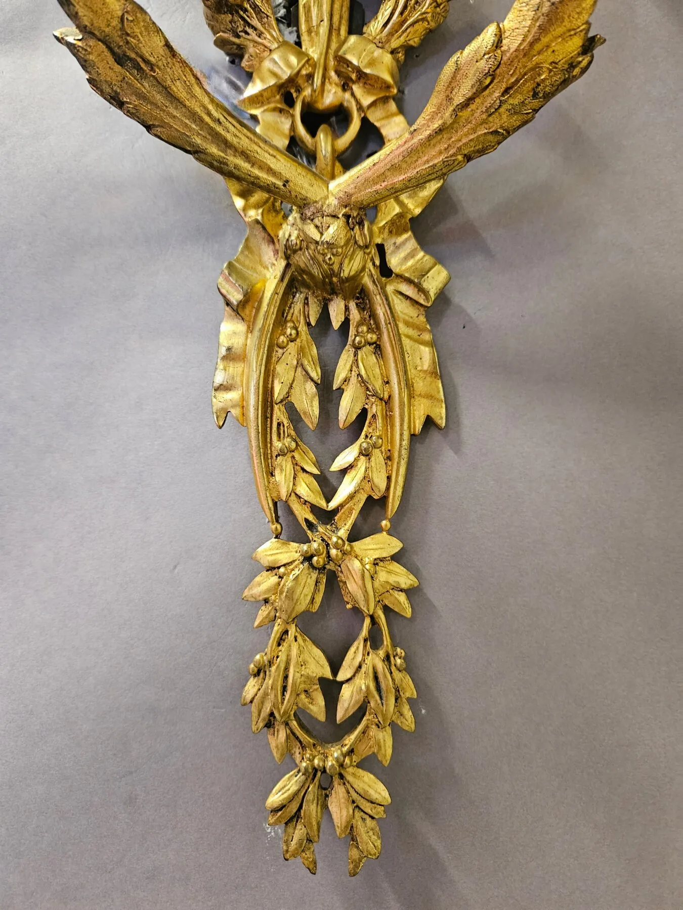 Pair Of 2-Arm Ormolu Bow & Wreath Wall Lights, c. 1920 – view 4