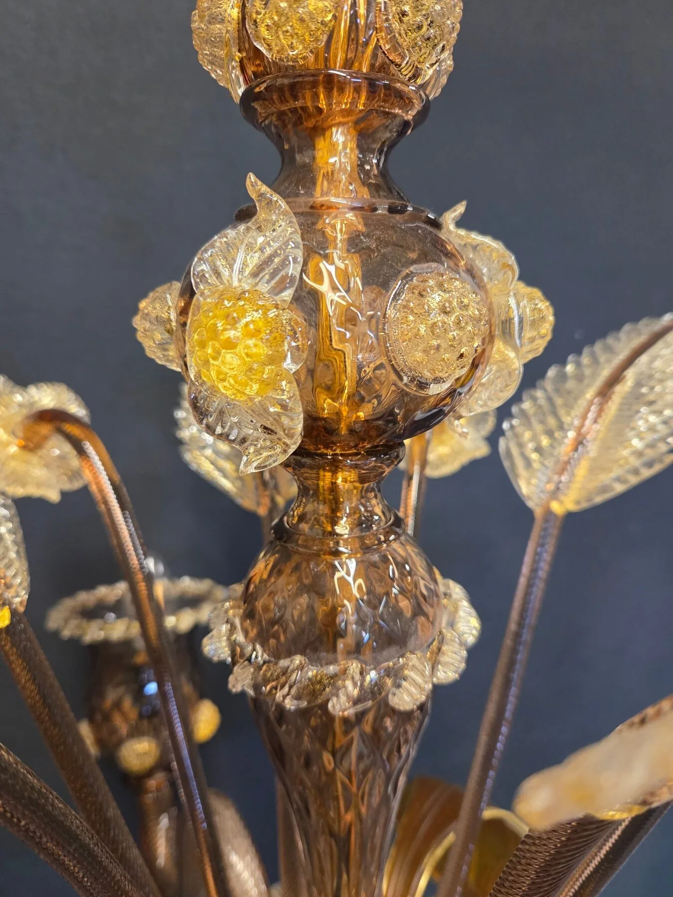 3-Arm Coffee-Coloured Venetian Glass Chandelier, c. 1950 – view 4