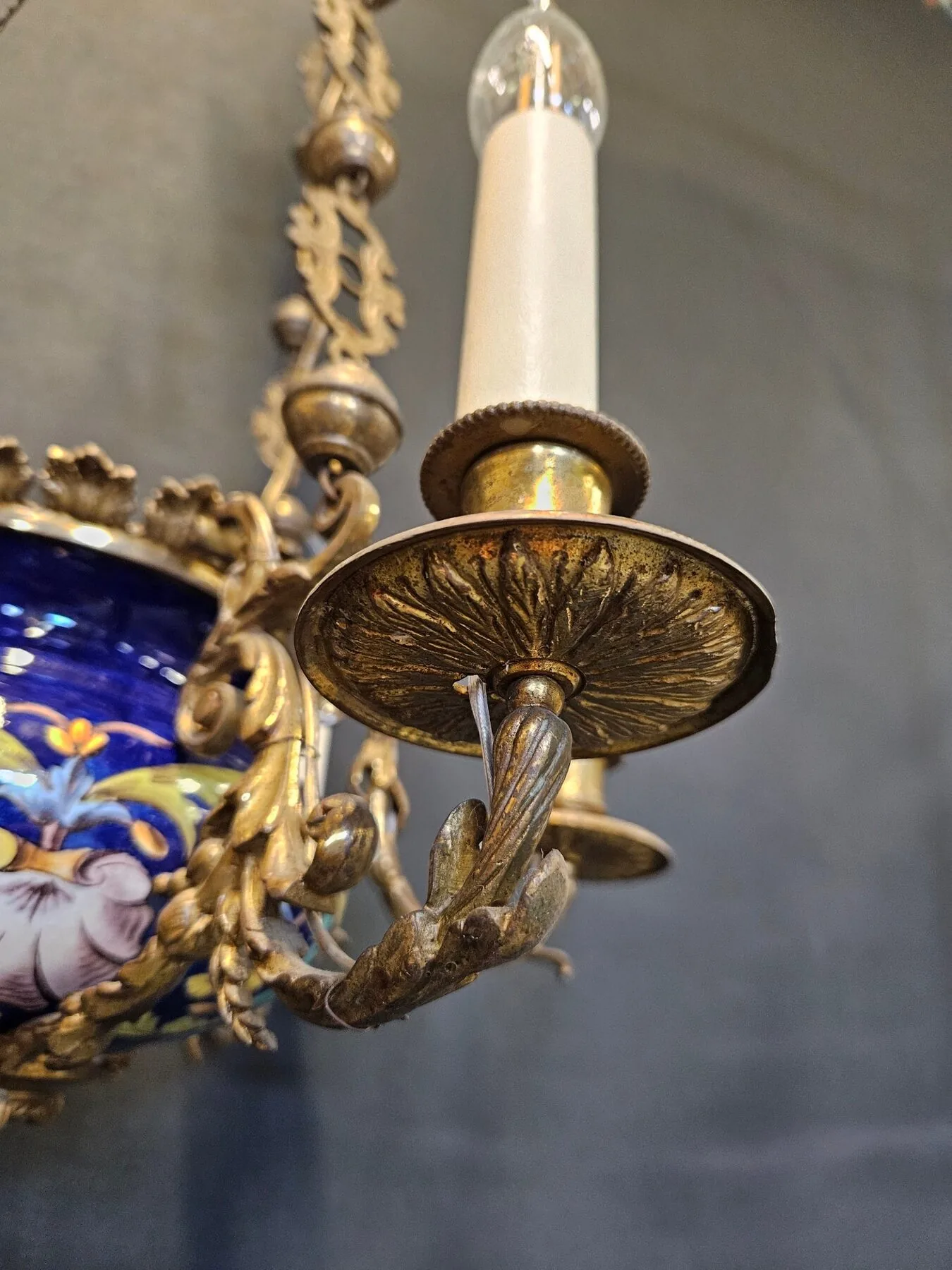 6-Arm French Ceramic Bowl Chandelier, c. 1900 – view 4