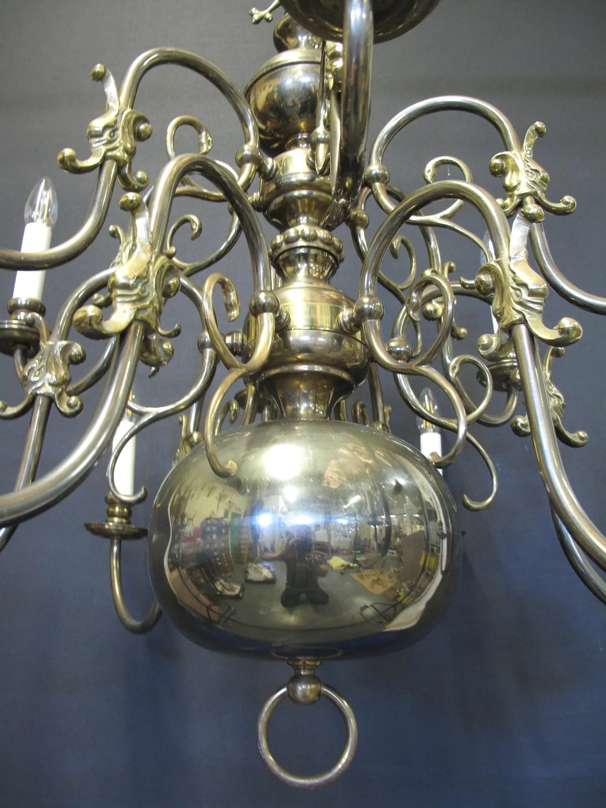 12-Arm Dutch Bronzed Chandelier, c. 1920 – view 4