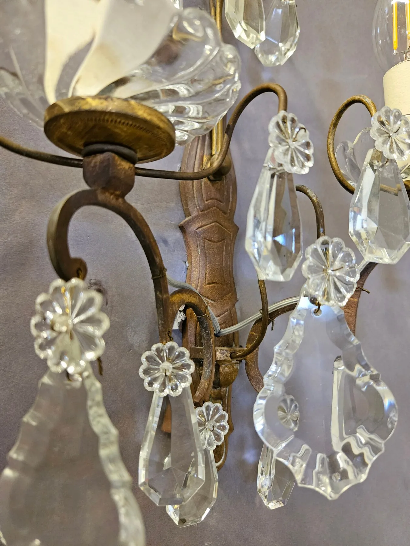Pair Of 2-Arm French Wall Lights With Glass Pans, c. 1920 – view 4