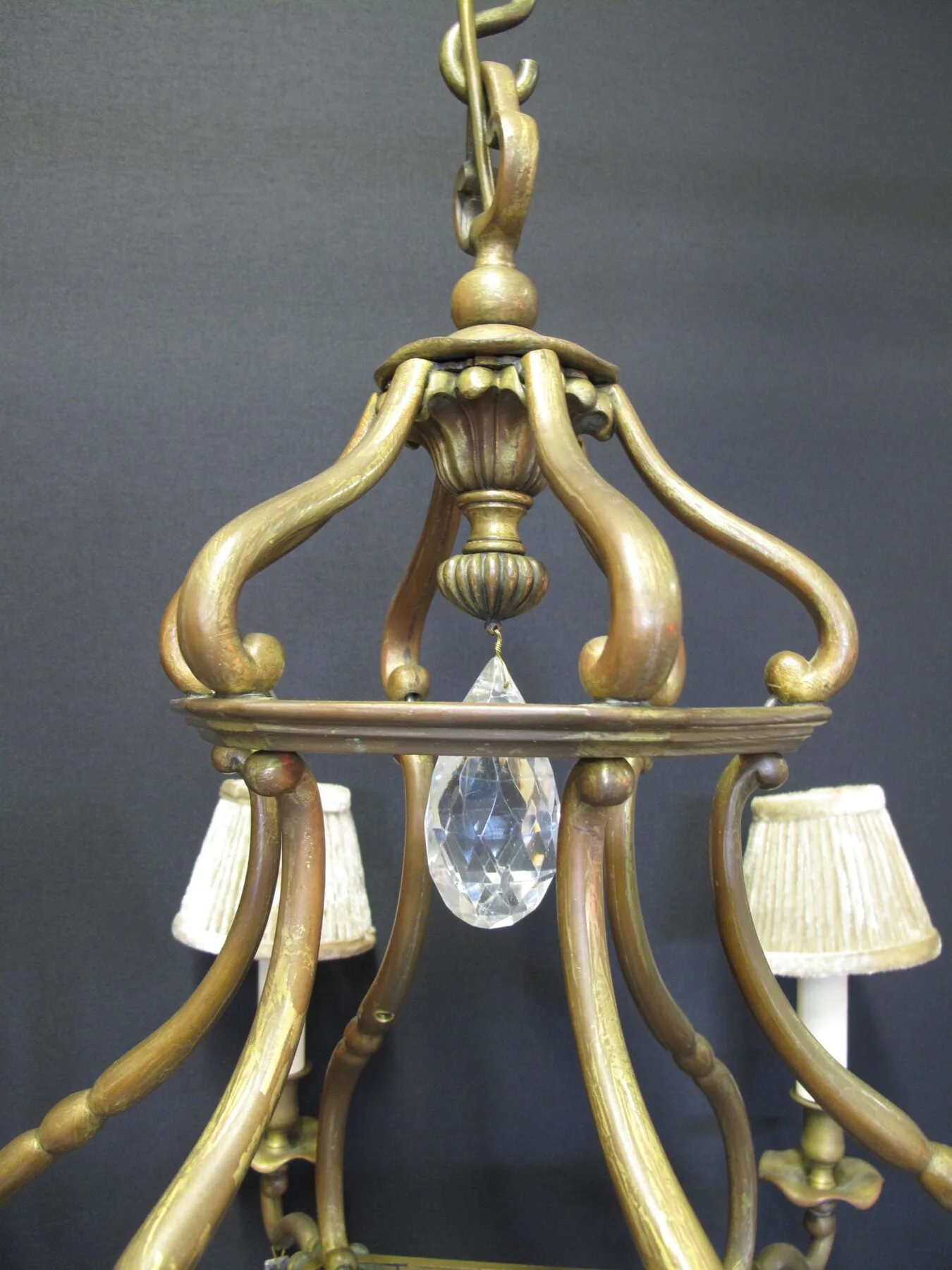 6-Arm Hexagonal Brass Chandelier, c. 1930 – view 4