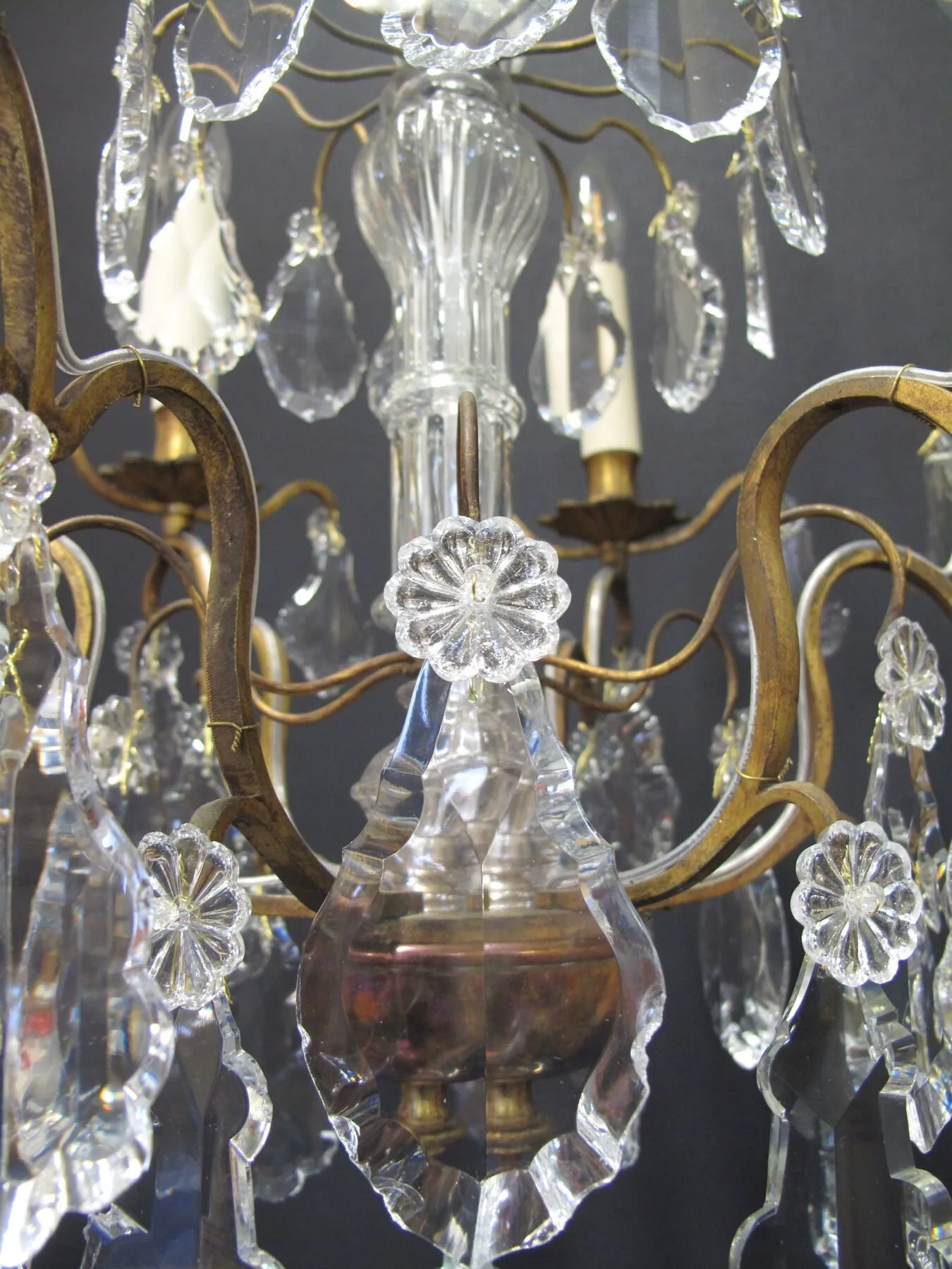 6-Arm French Brass Chandelier, c. 1920 – view 4