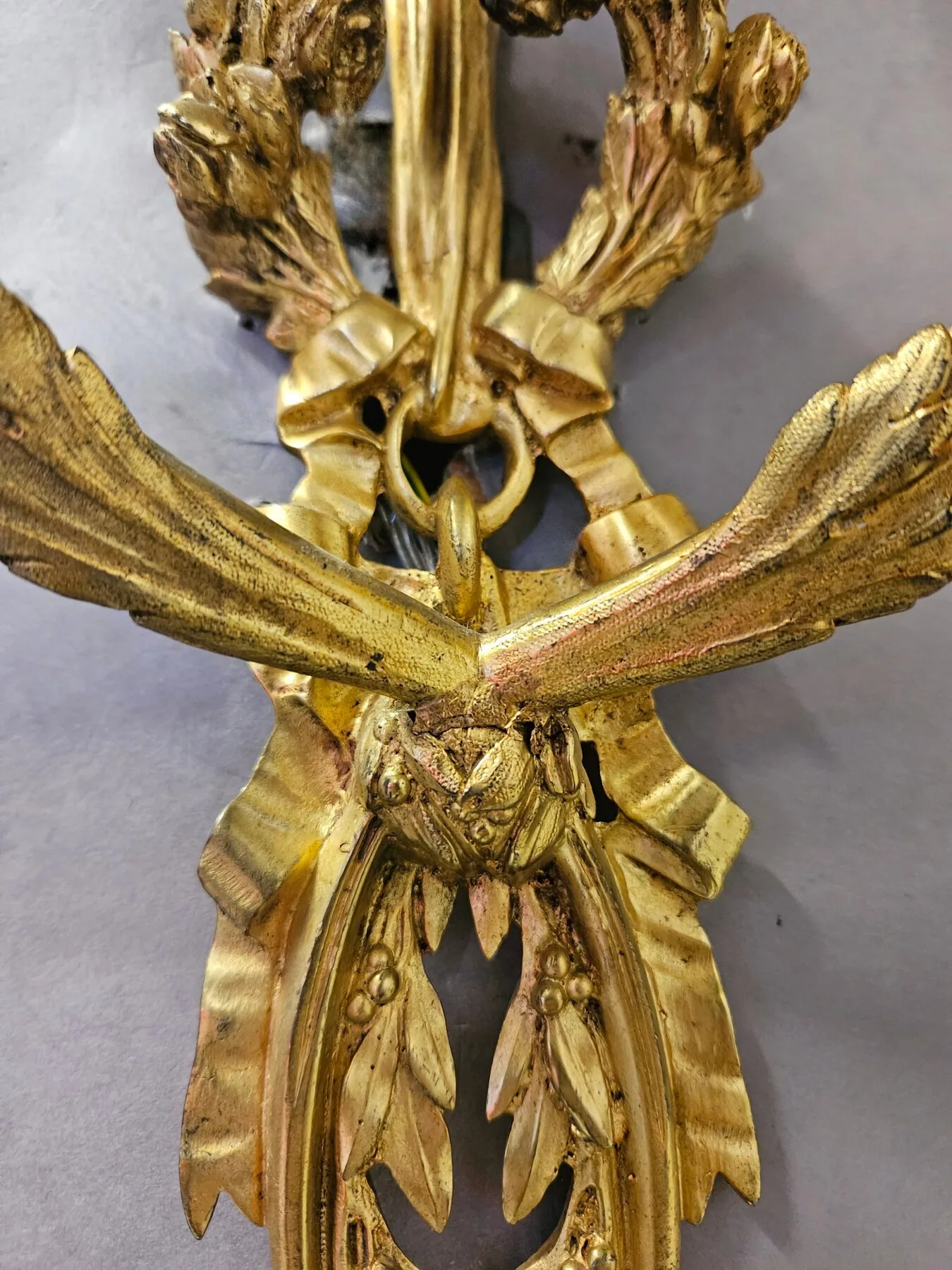 Pair Of 2-Arm Ormolu Bow & Wreath Wall Lights, c. 1920 – view 5