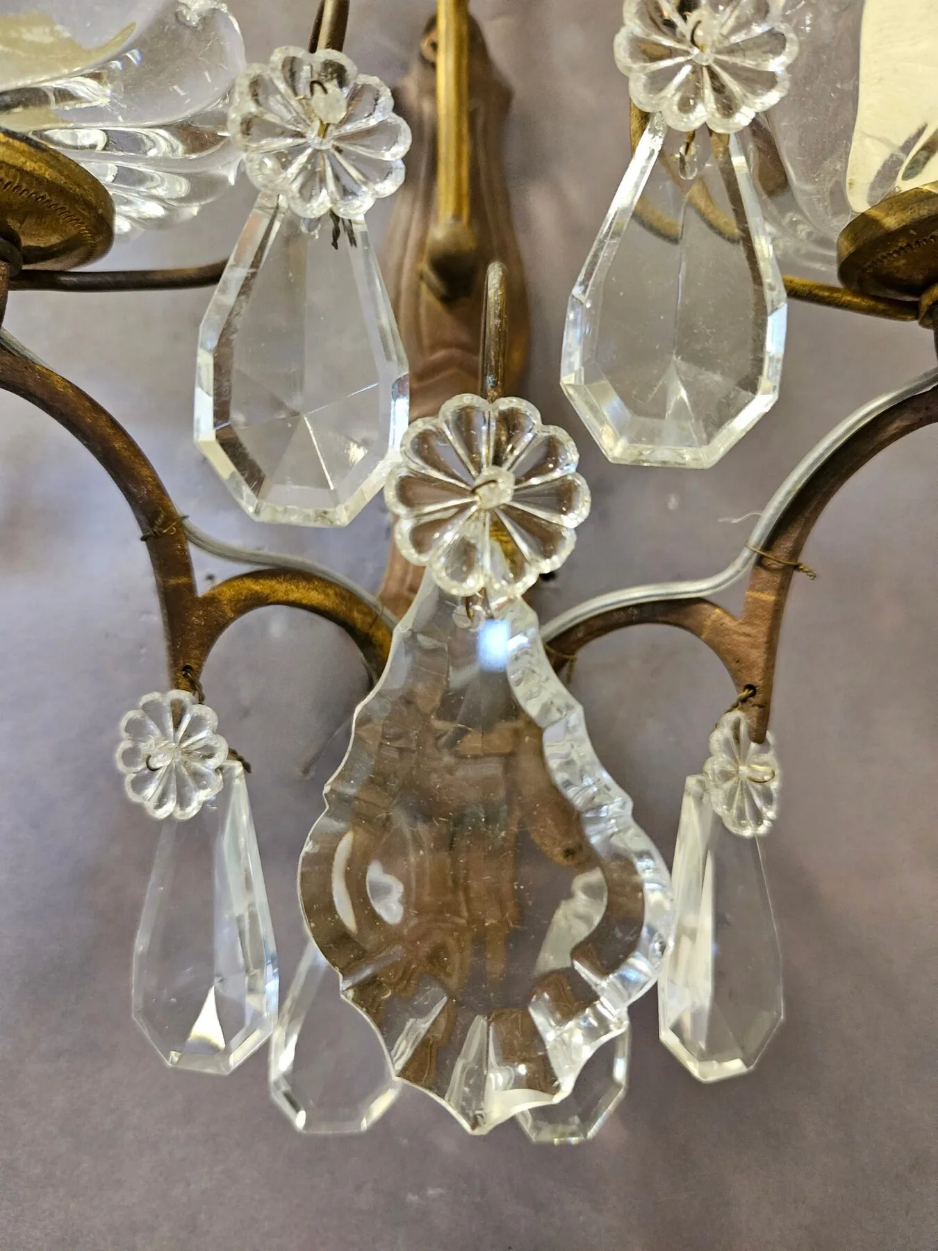 Pair Of 2-Arm French Wall Lights With Glass Pans, c. 1920 – view 5