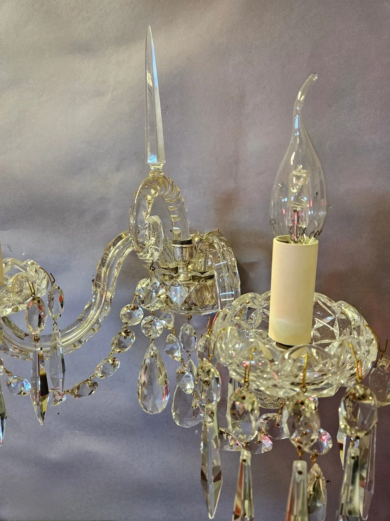 Pair of Early-Victorian Cut-Glass 2-Arm Wall Lights, c. 1840 – view 5