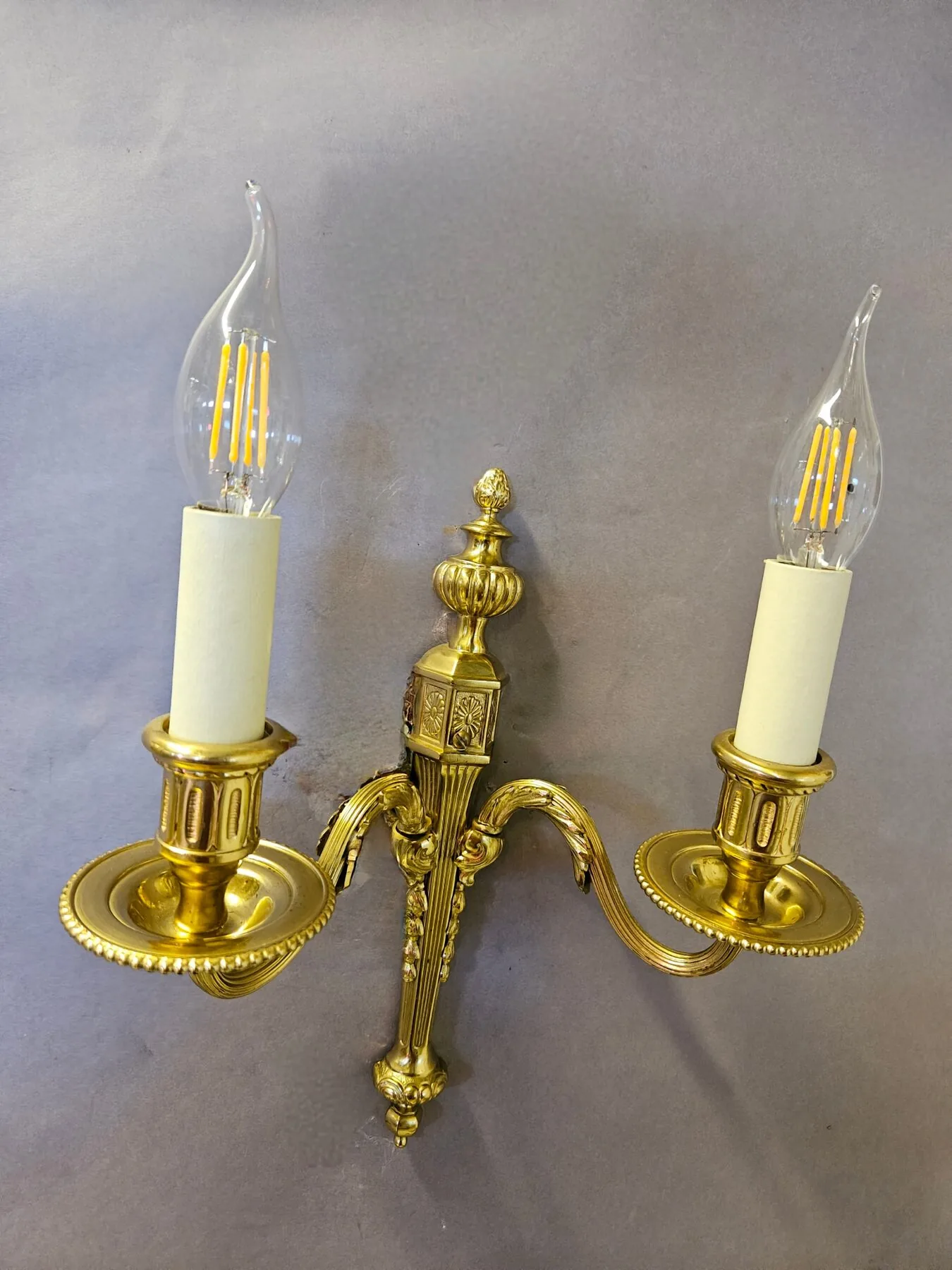 Set Of Three 2-Arm Gilded Brass Wall Lights, c. 1930 – view 5