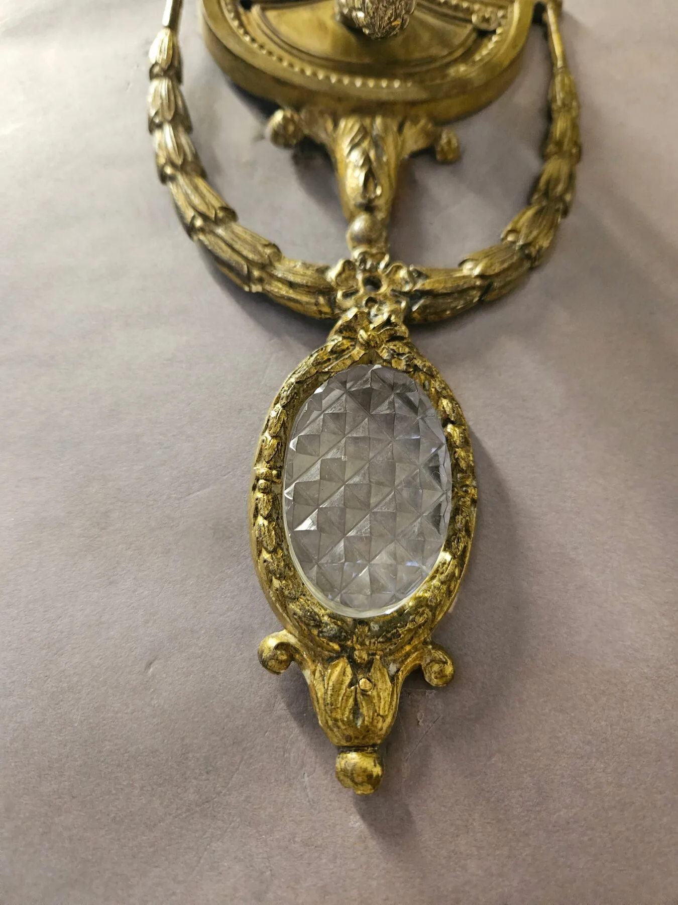 Pair of 2-Arm Wall Lights With Cut-Glass Strings & Medallions, c. 1910 – view 5