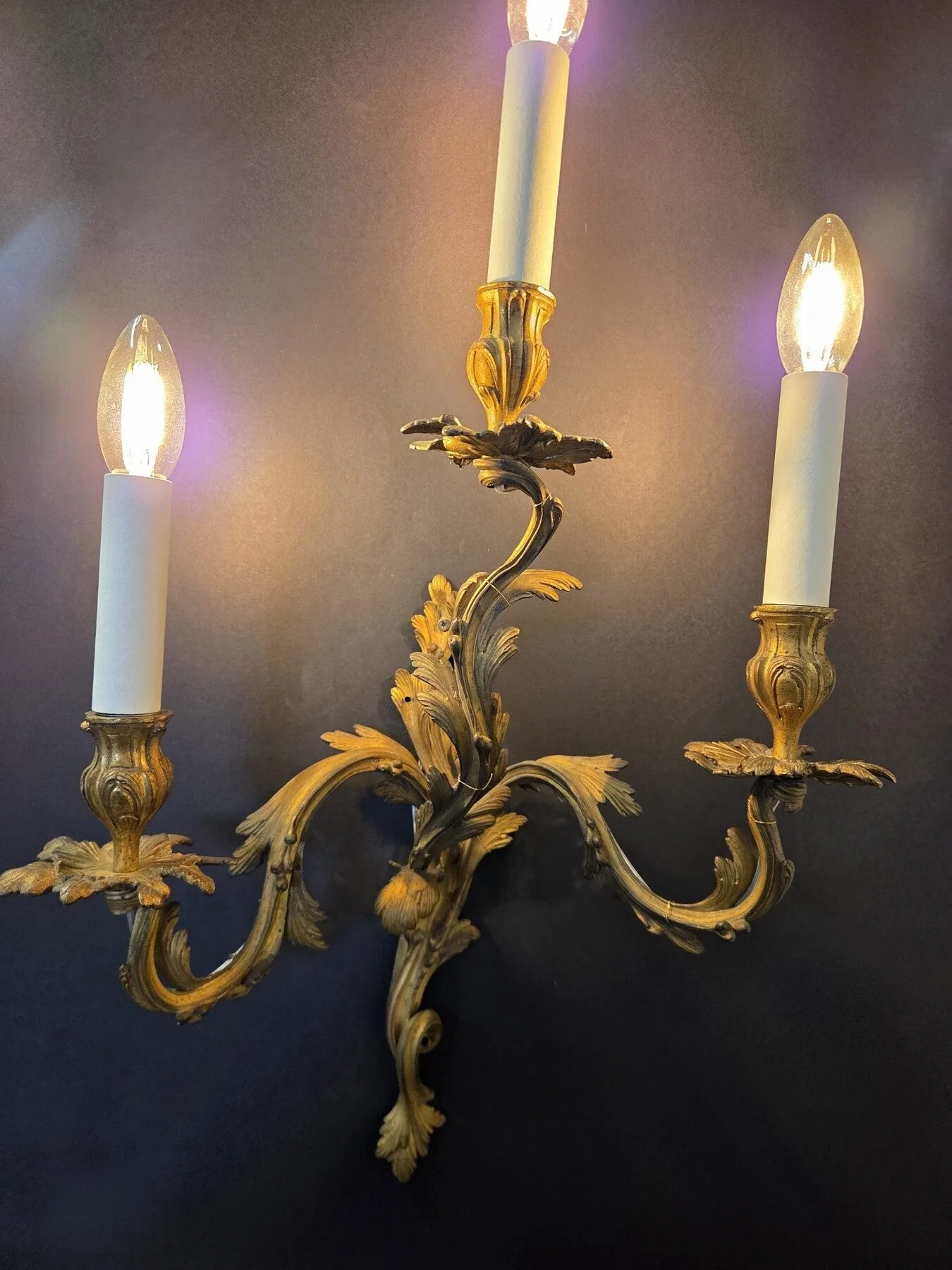 Pair Of 3-Arm Rococo Wall Lights, c. 1930 – view 5