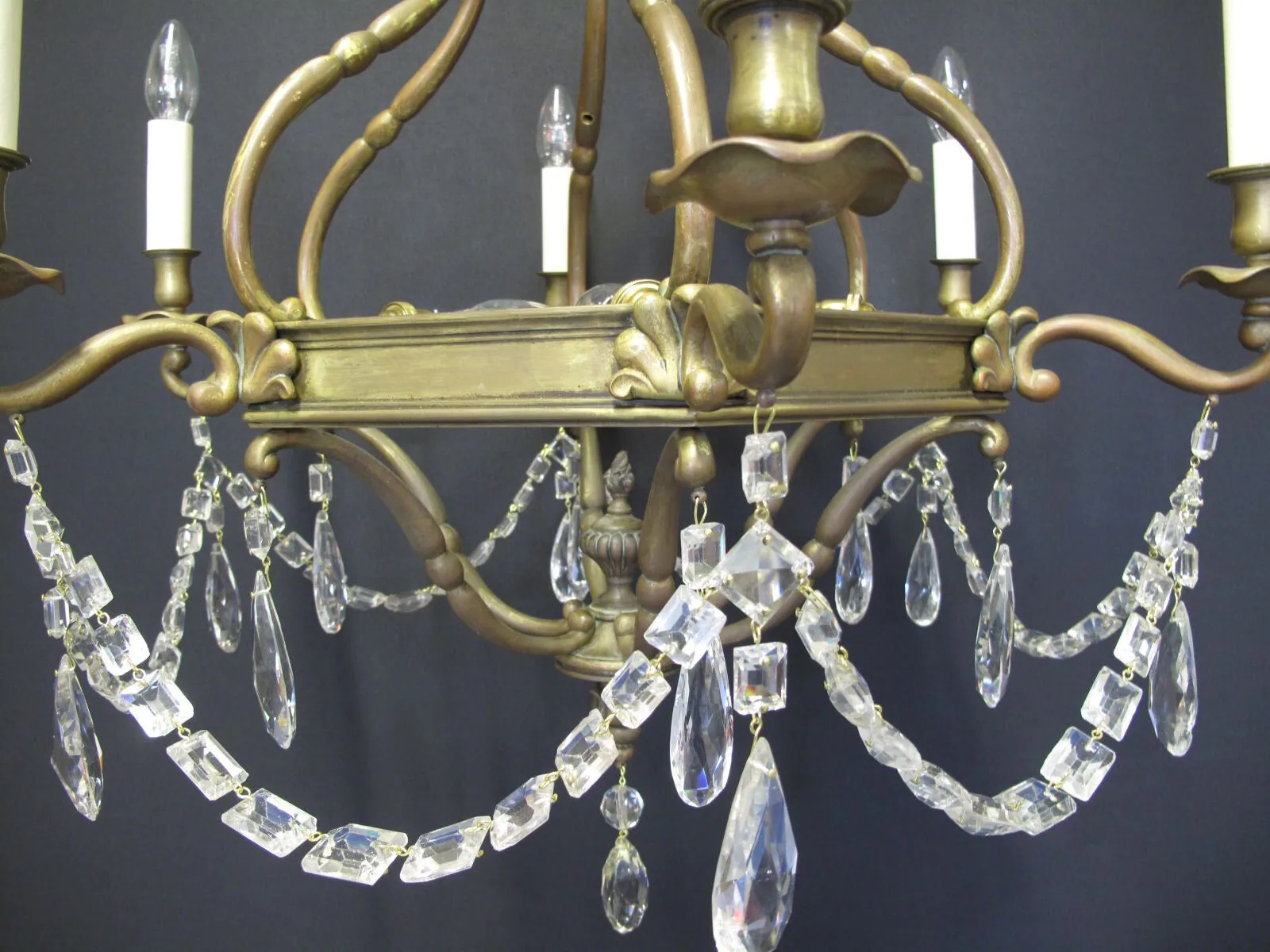 6-Arm Hexagonal Brass Chandelier, c. 1930 – view 5