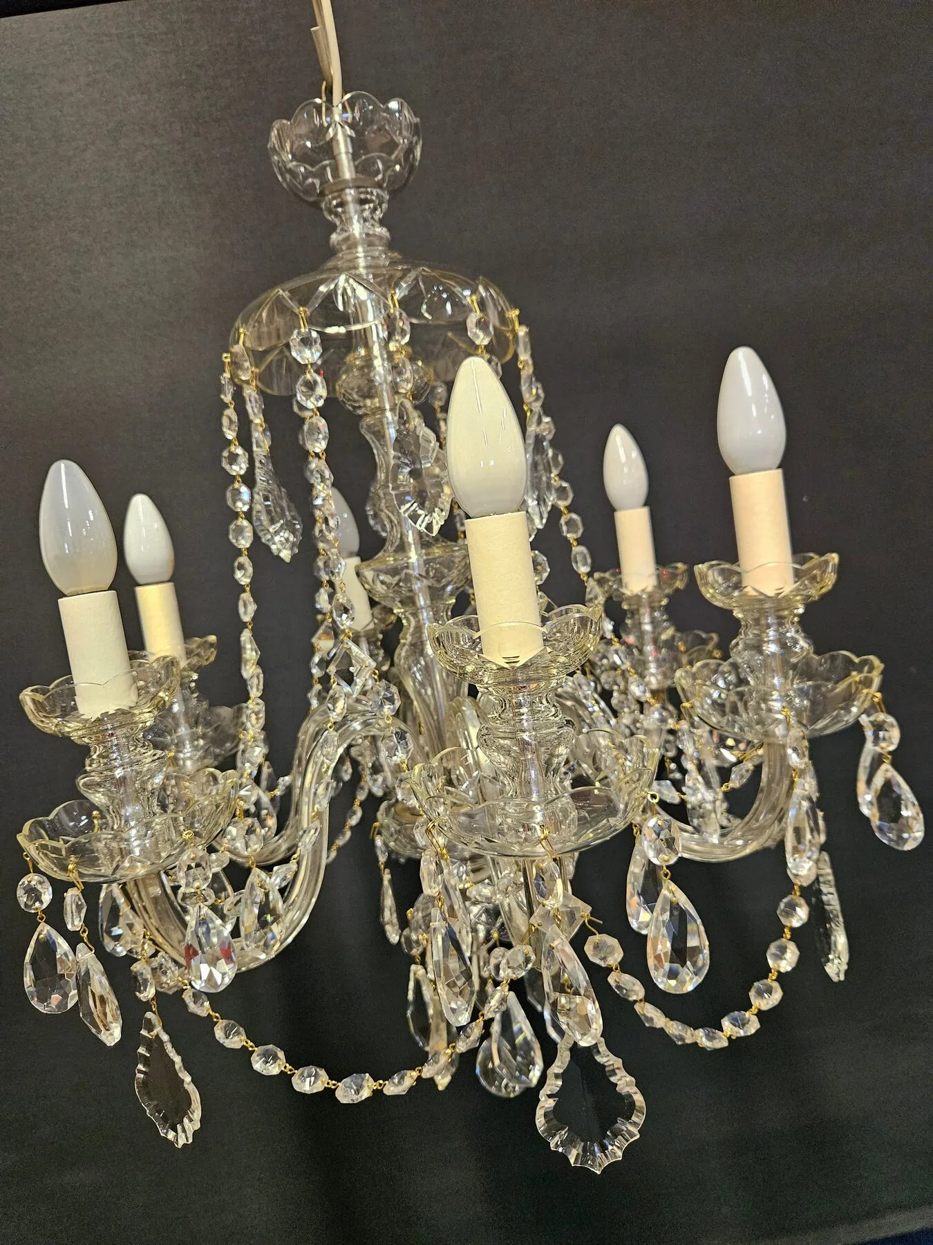 6-Arm Czech Chandelier, c. 1930 – view 5