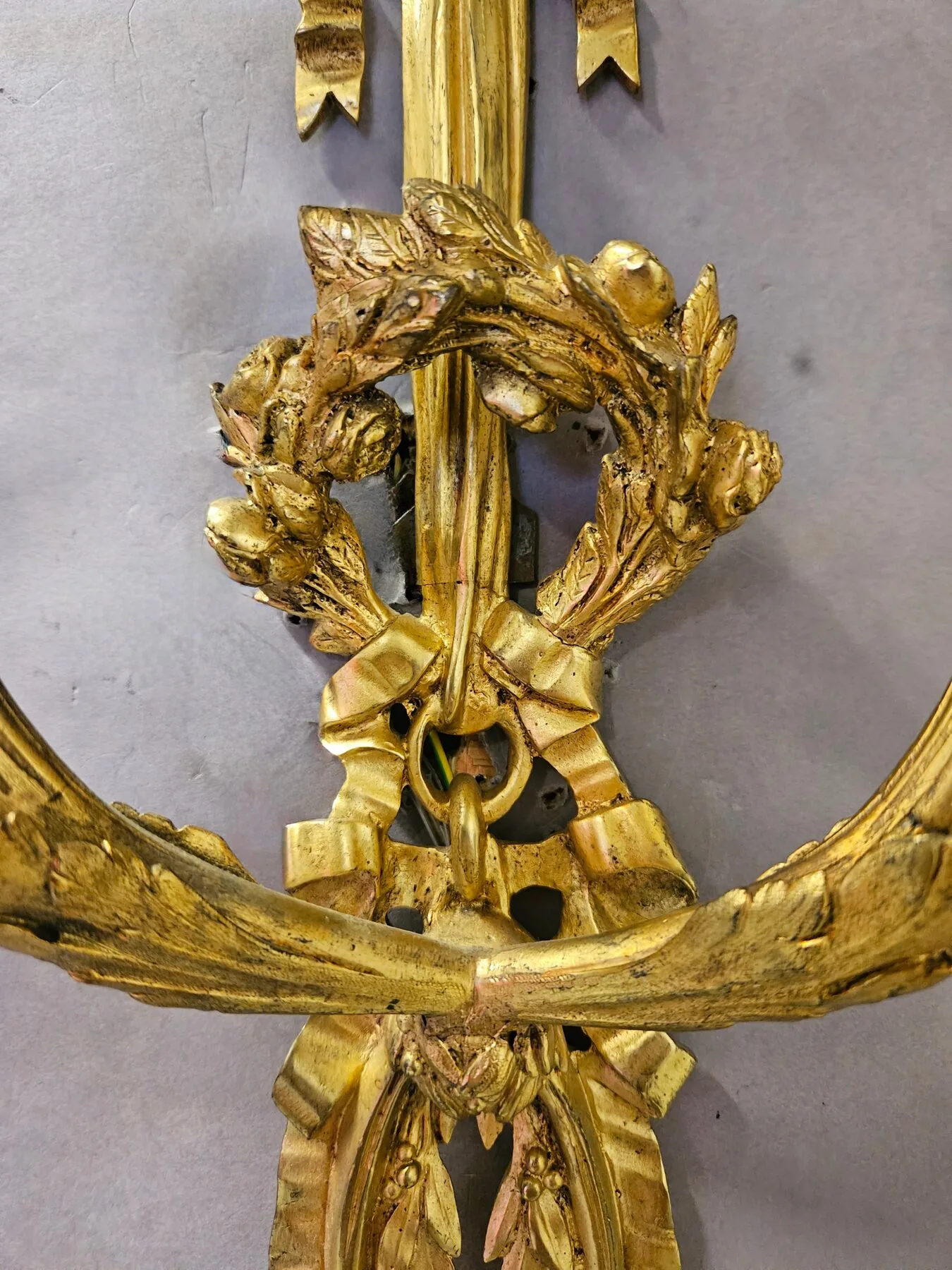 Pair Of 2-Arm Ormolu Bow & Wreath Wall Lights, c. 1920 – view 6