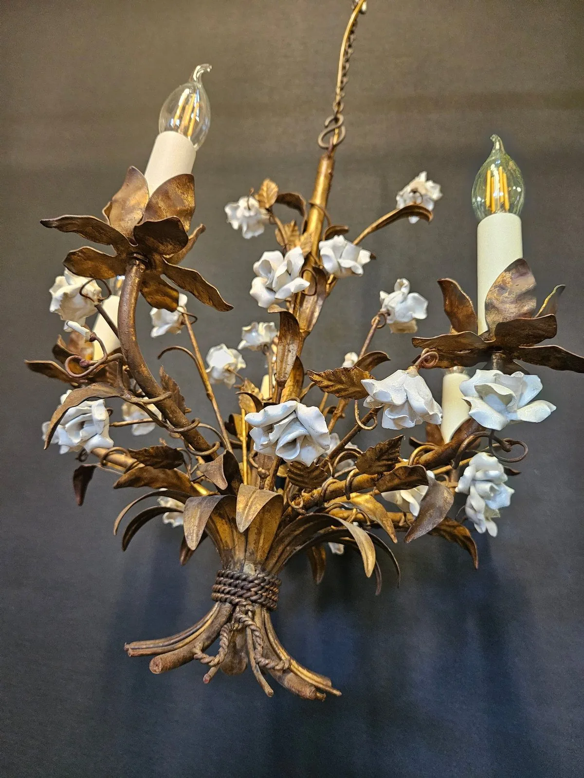 5-Arm Painted Iron Chandelier, c. 1950 – view 6