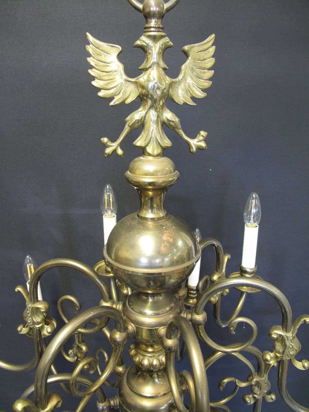 12-Arm Dutch Bronzed Chandelier, c. 1920 – view 6