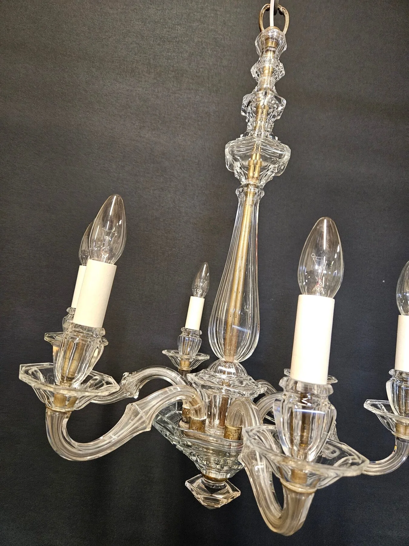 6-Arm Burt, Escaré & Denelle Glass Chandelier, c. 1930 – view 6