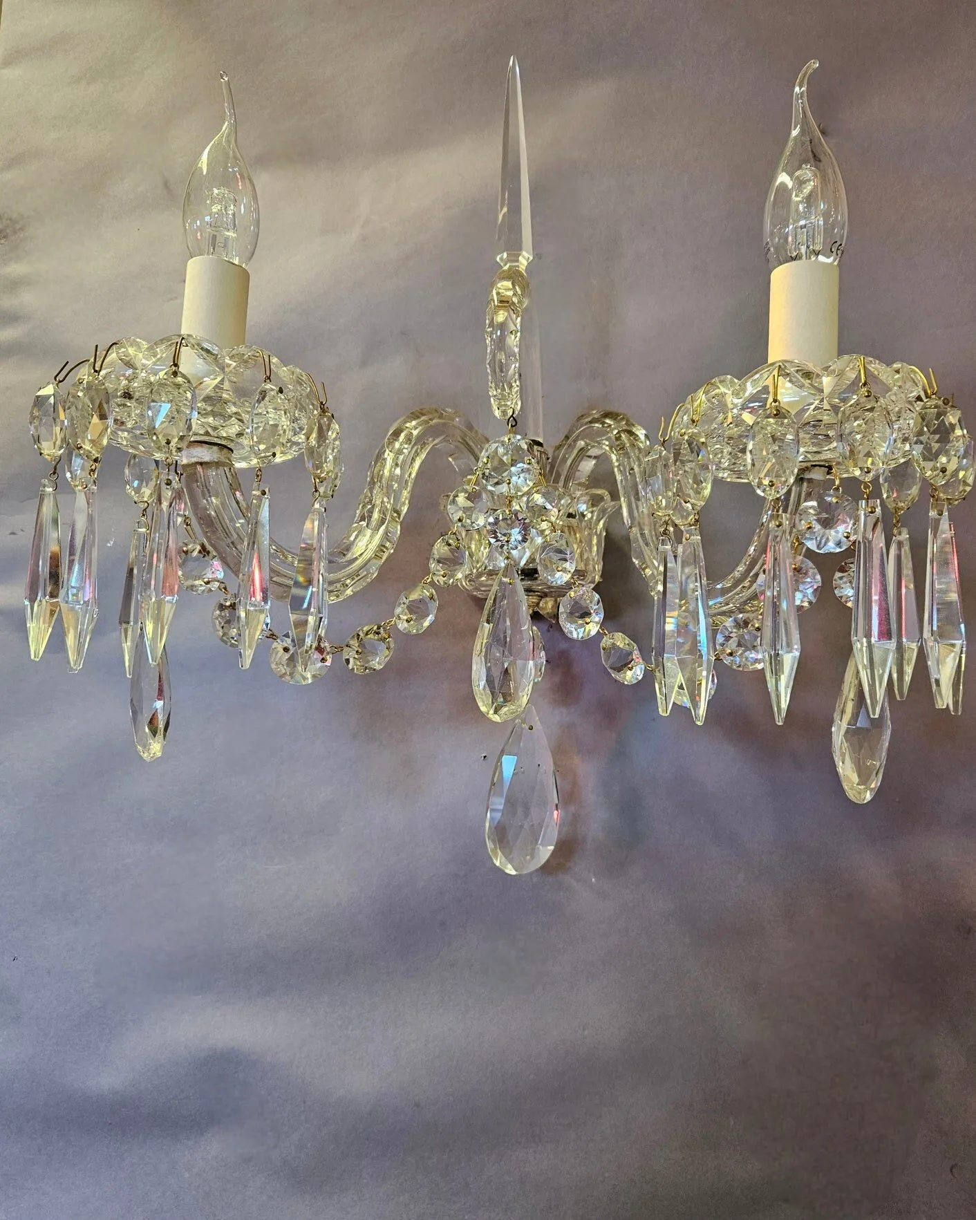 Pair of Early-Victorian Cut-Glass 2-Arm Wall Lights, c. 1840 – view 6