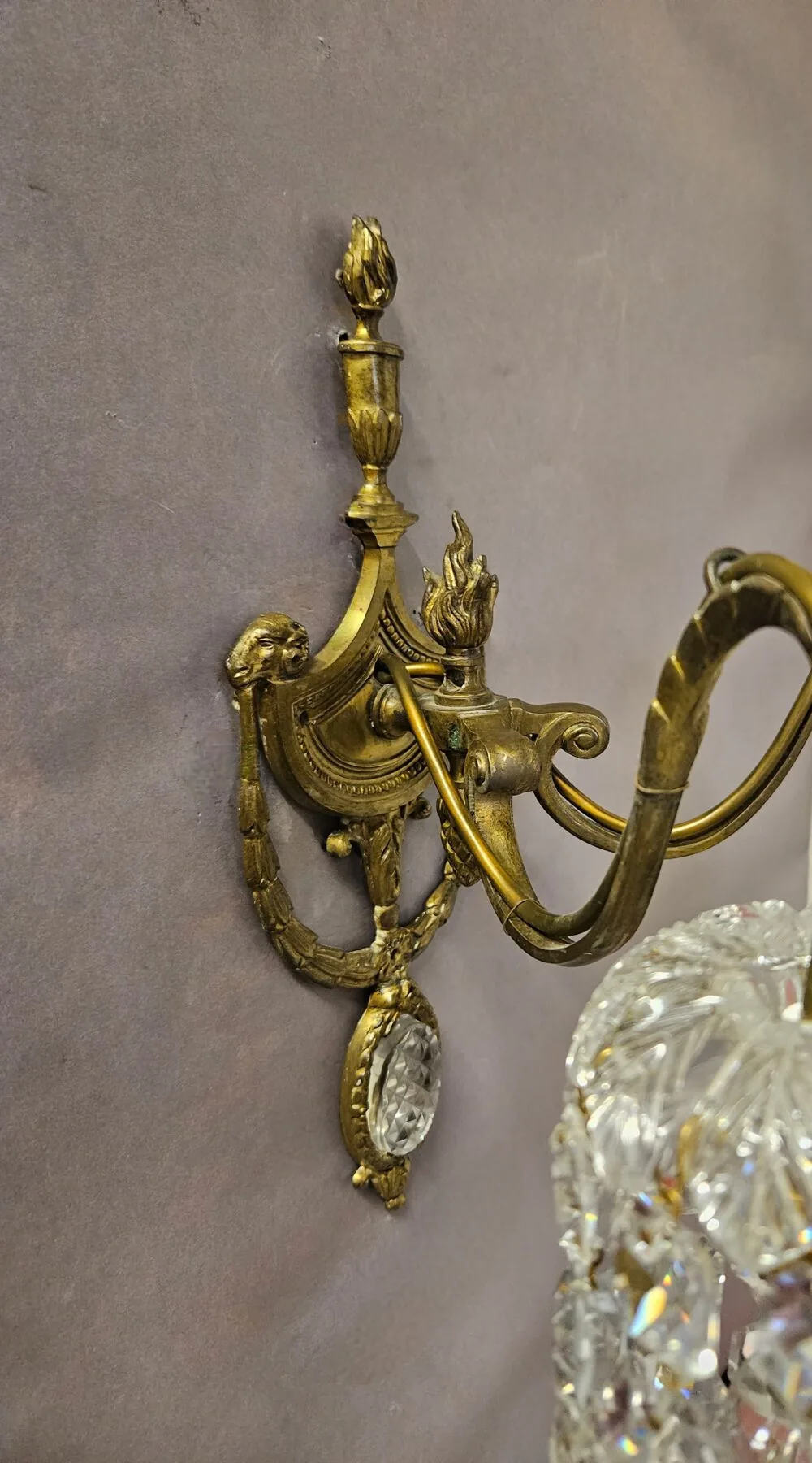 Pair of 2-Arm Wall Lights With Cut-Glass Strings & Medallions, c. 1910 – view 6