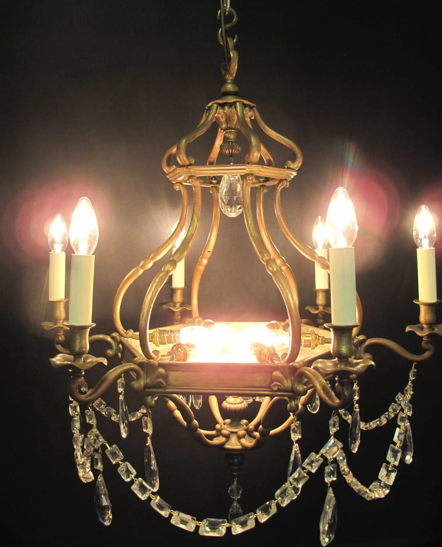 6-Arm Hexagonal Brass Chandelier, c. 1930 – view 6