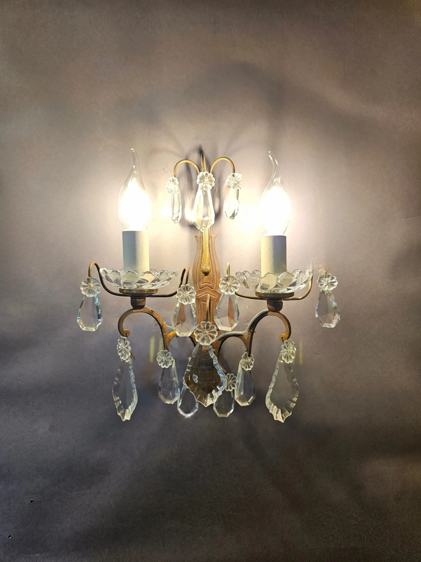Pair Of 2-Arm French Wall Lights With Glass Pans, c. 1920 – view 6