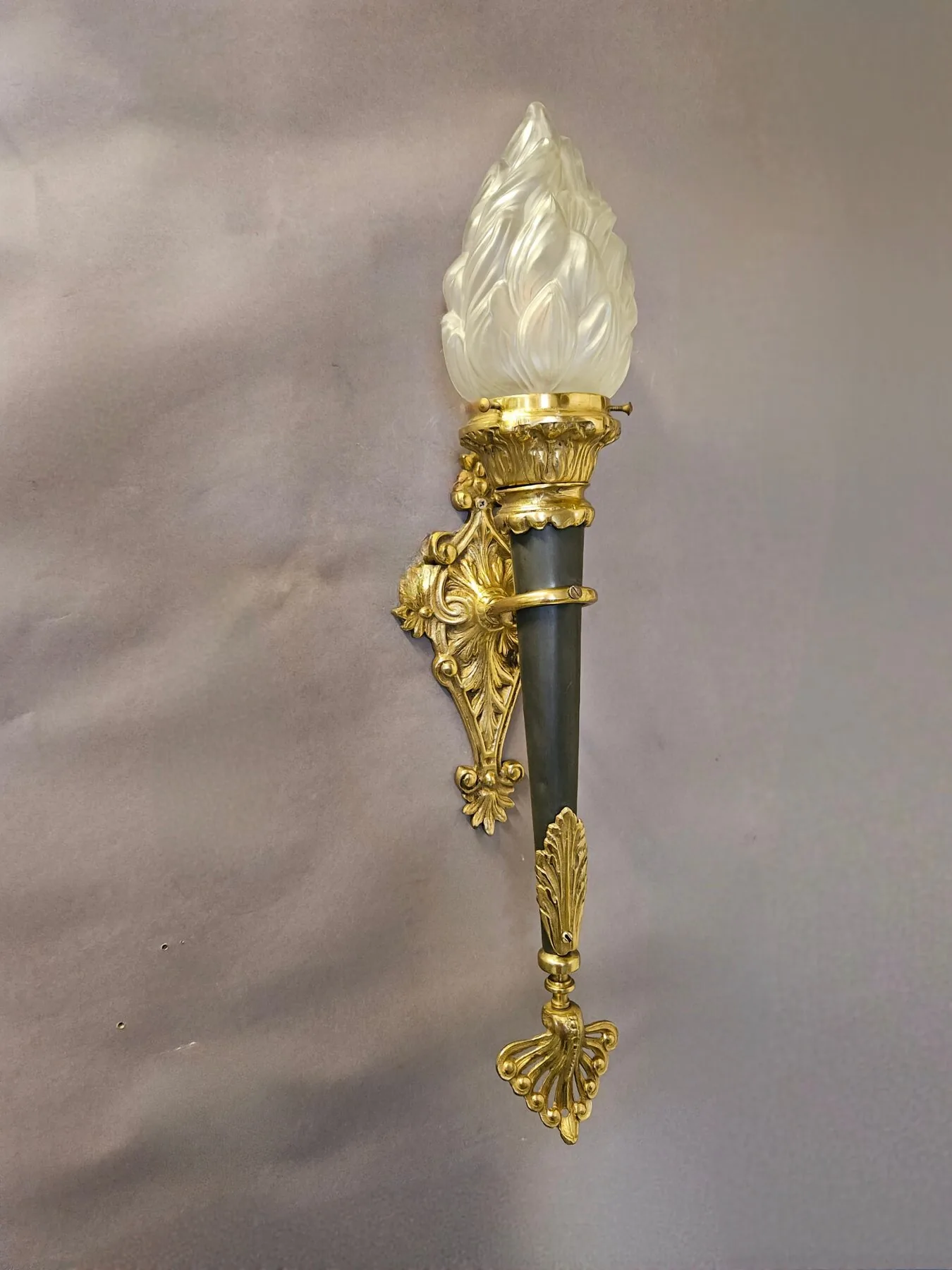 Large Pair Of Torch Wall Lights With Flambeau Shades, c. 1930 – view 6
