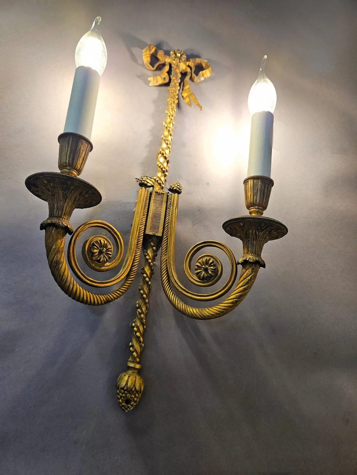 Pair Of 2-Arm Ormolu Wall Lights, c. 1920 – view 6