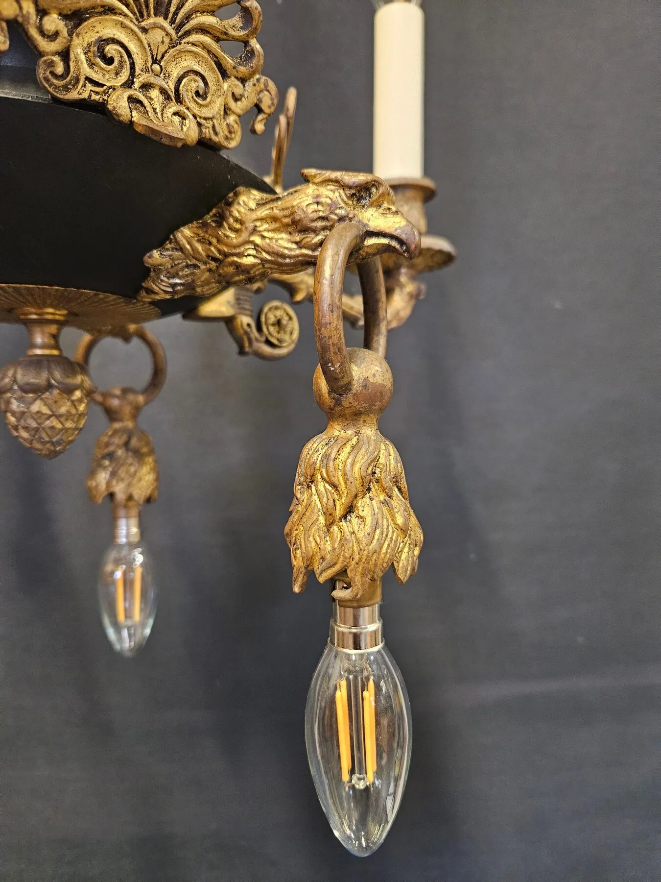 3-Arm French Empire Chandelier, c. 1920 – view 6