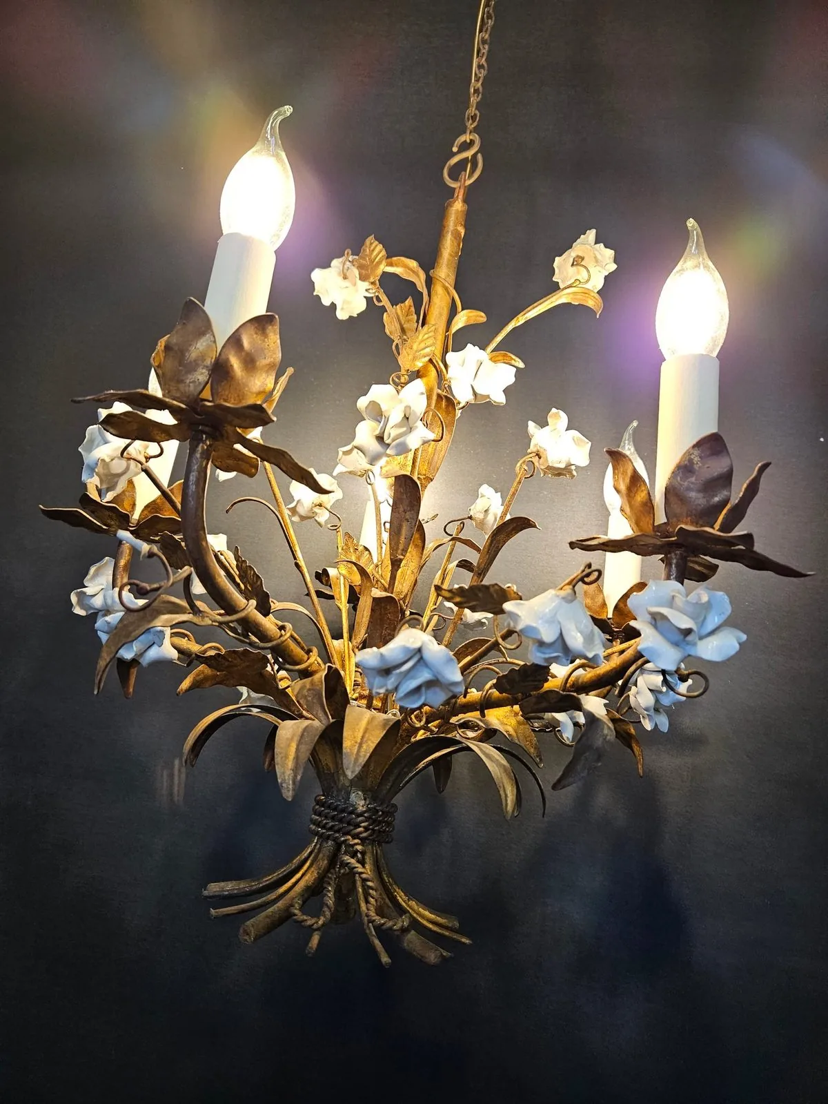5-Arm Painted Iron Chandelier, c. 1950 – view 7